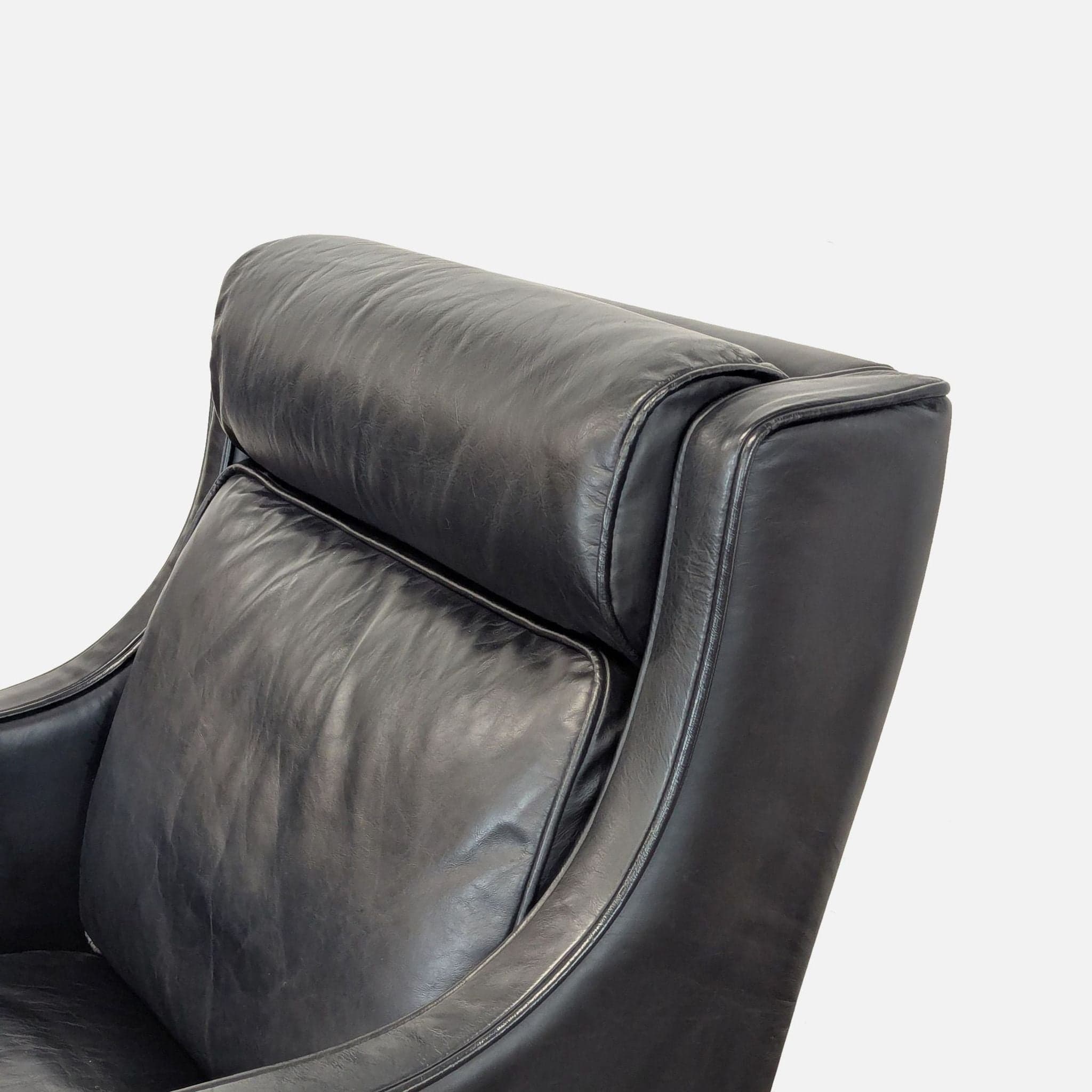 Restoration Hardware Madsen Black Leather Lounge Chair - Thumbnail 8