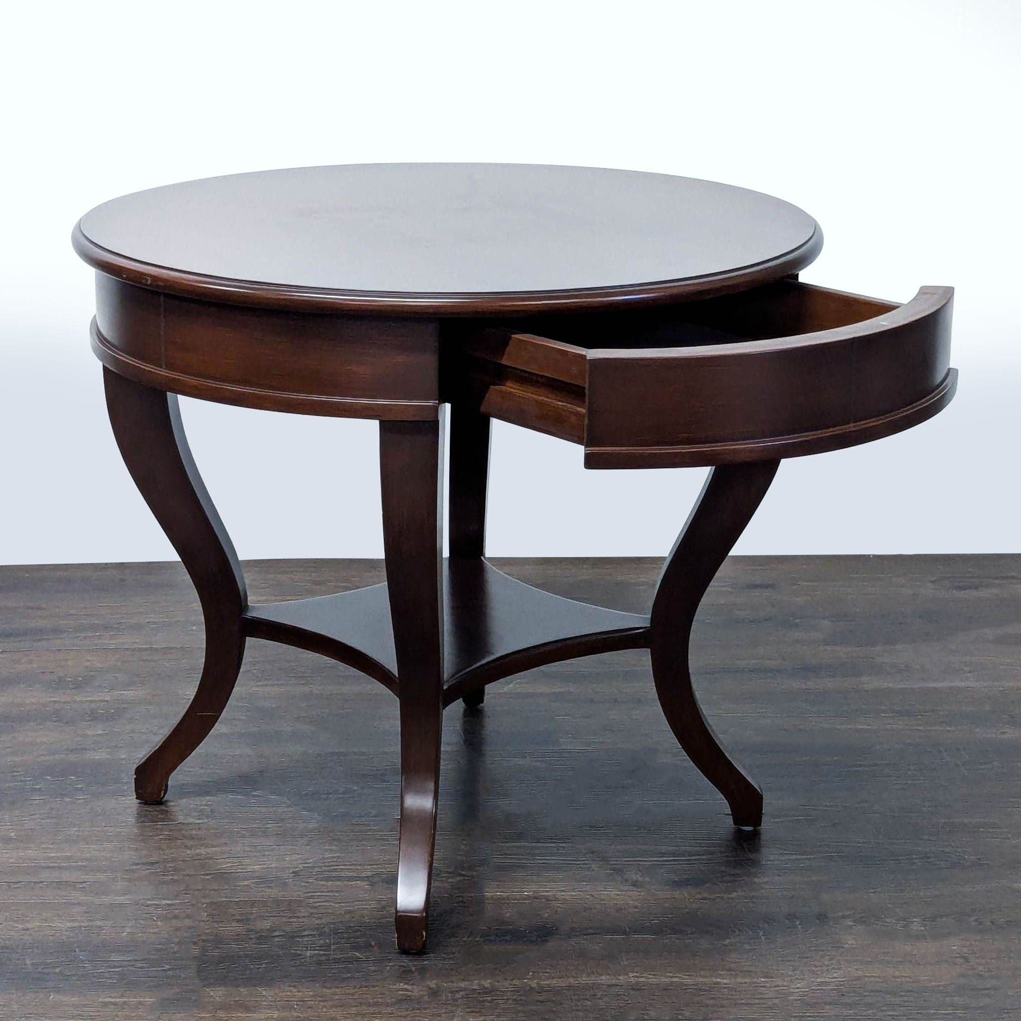 One Drawer Drum Table with Shelf - Thumbnail 2