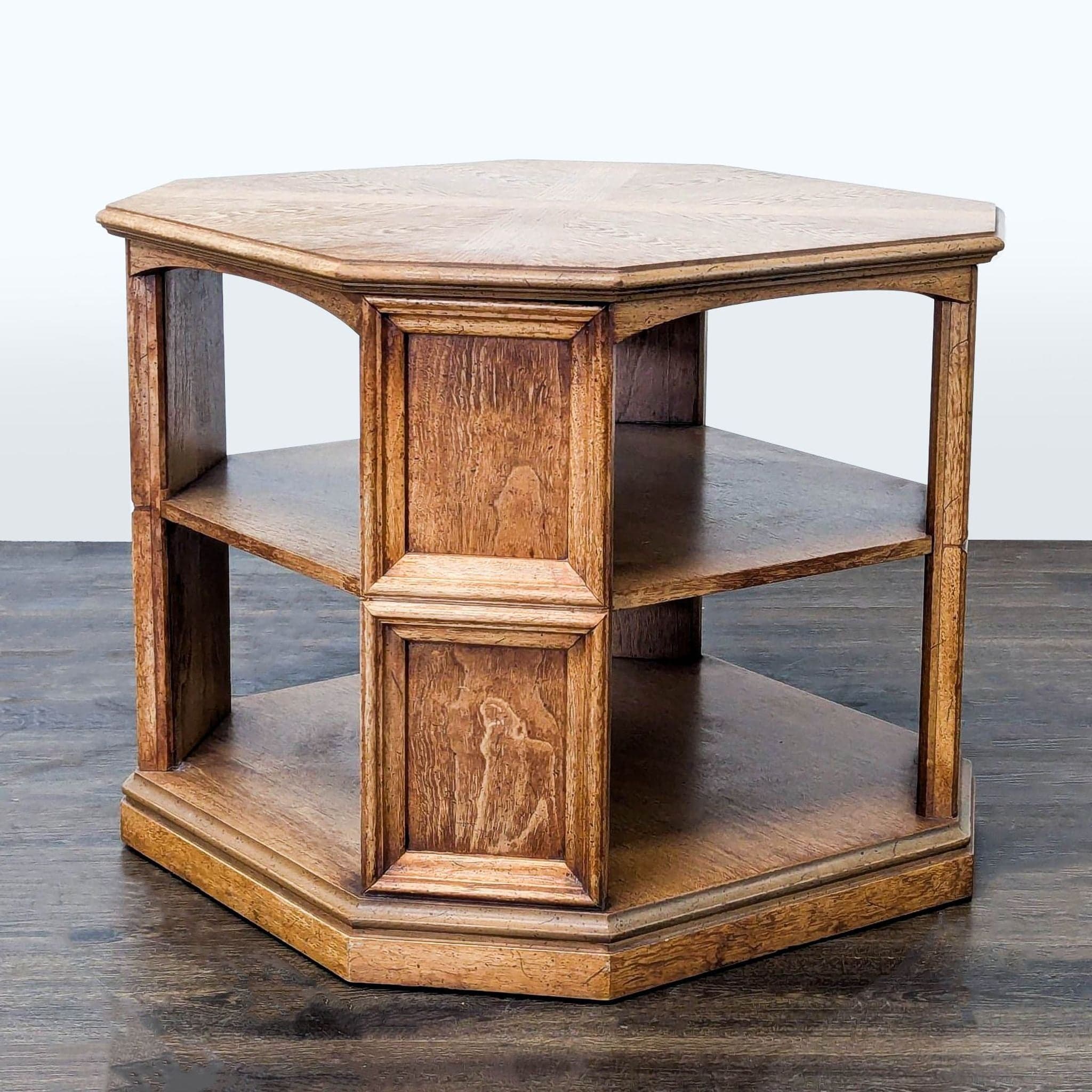 Vintage Octagonal Wood End Table with Open Shelf - Thumbnail 3