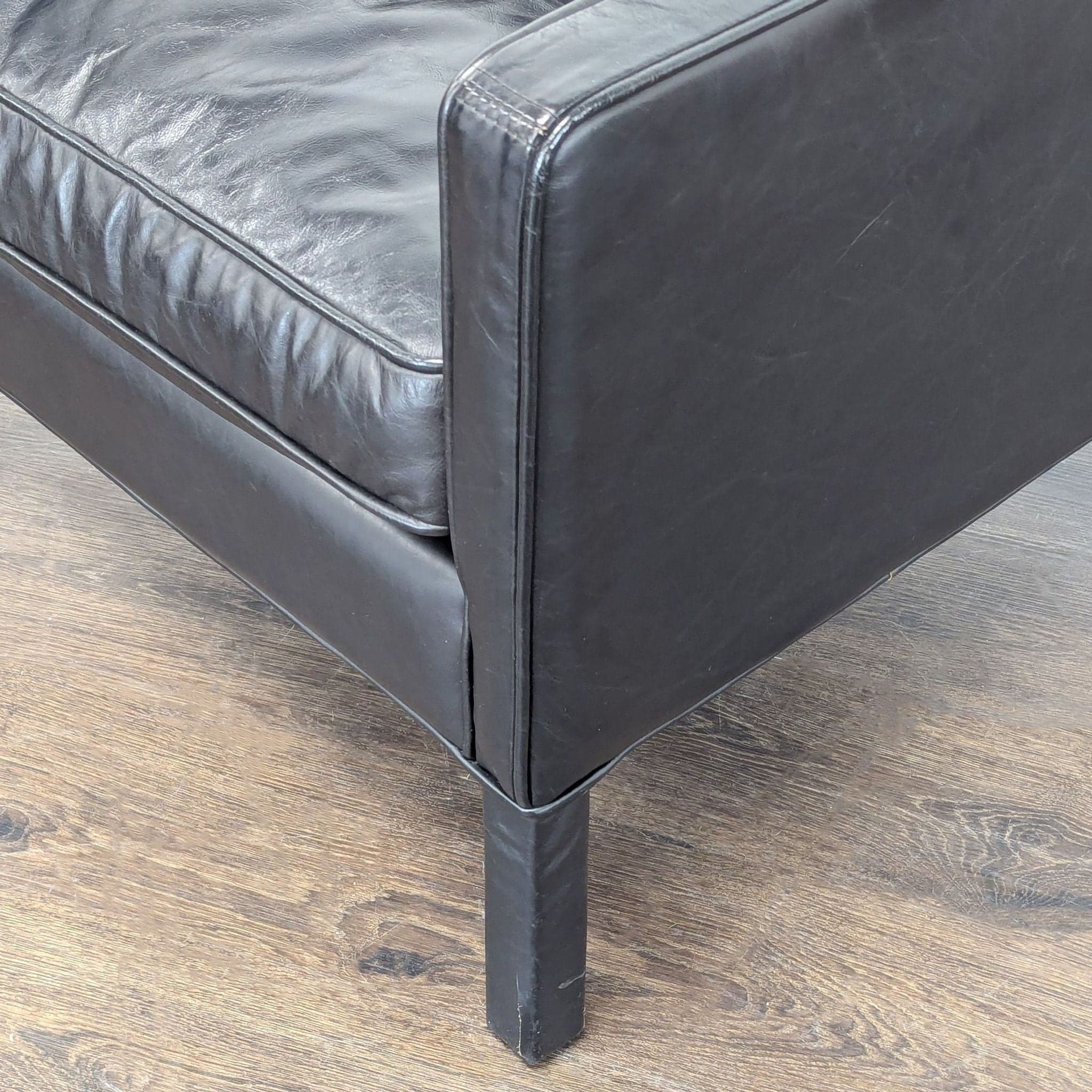Restoration Hardware Madsen Black Leather Lounge Chair - Thumbnail 7