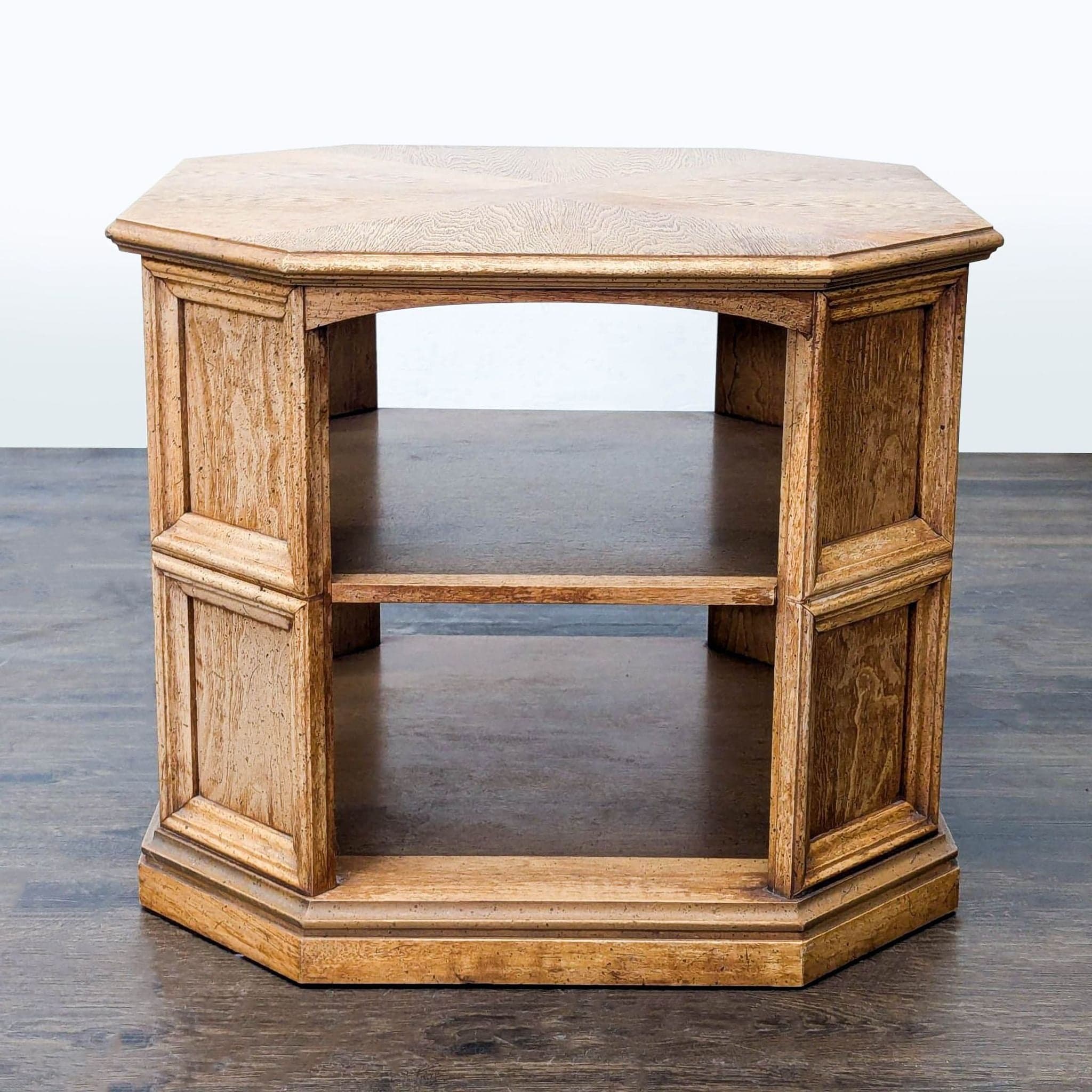 Vintage Octagonal Wood End Table with Open Shelf - Thumbnail 4