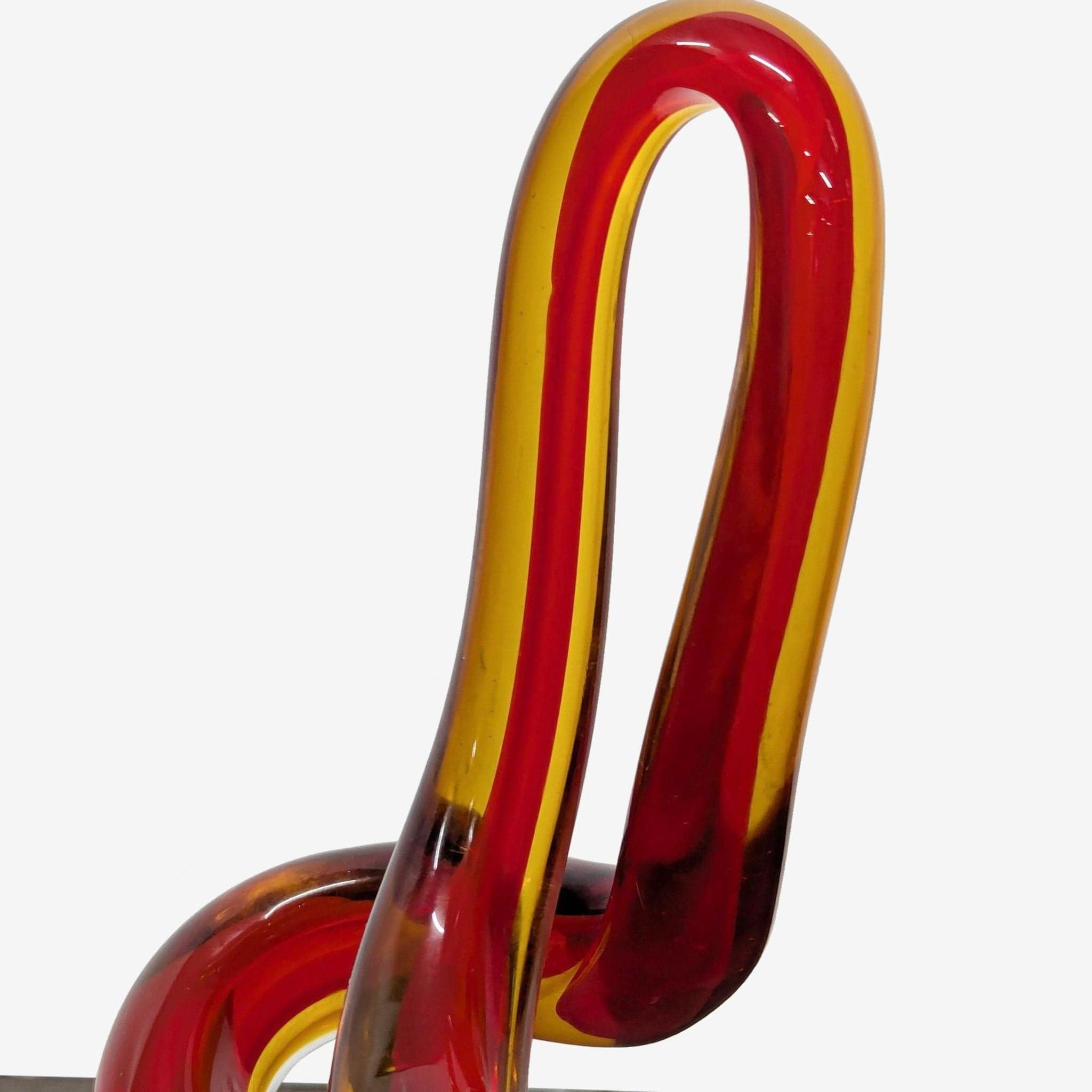 Modern Abstract Red and Amber Glass Sculpture on Clear Base - Thumbnail 2