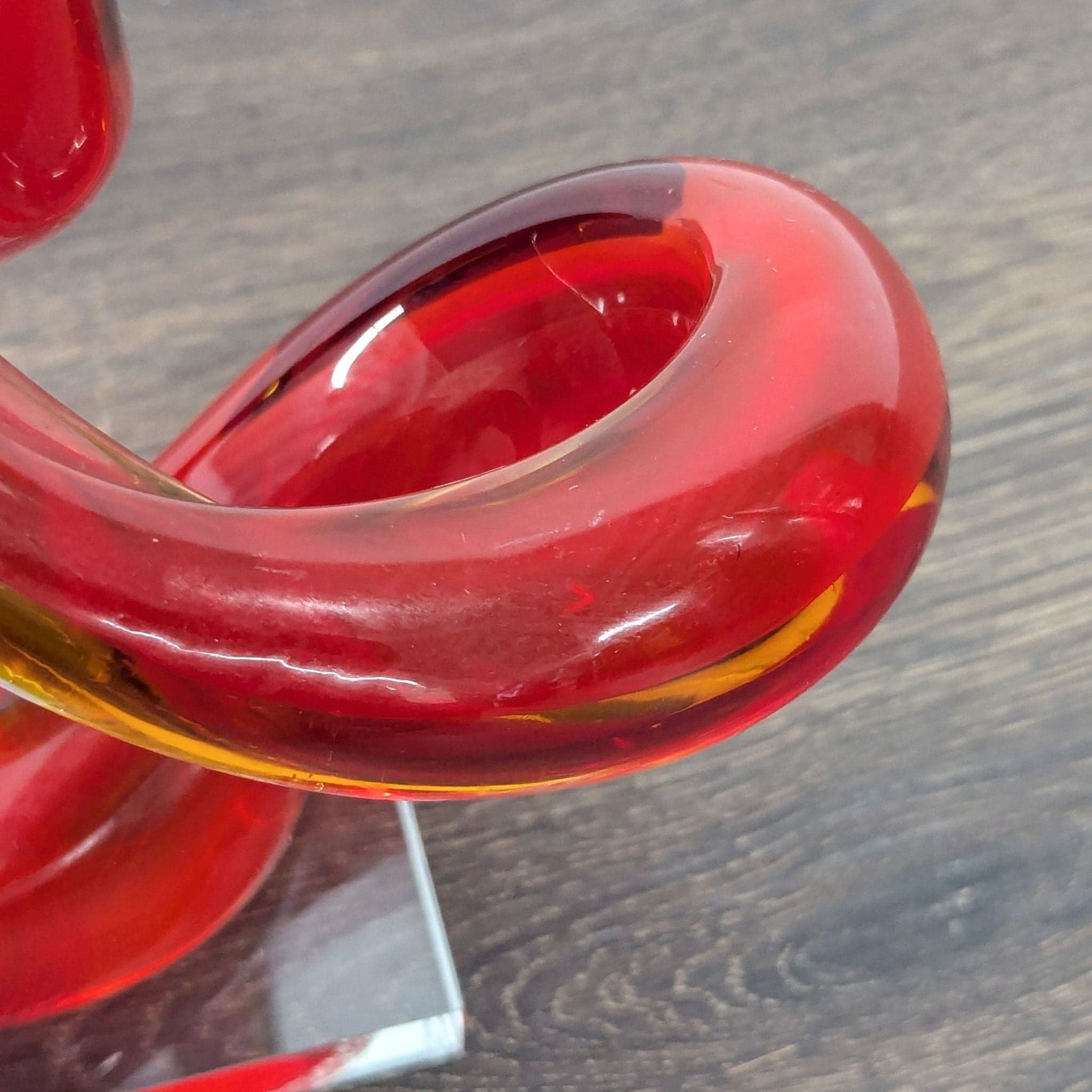 Modern Abstract Red and Amber Glass Sculpture on Clear Base - Thumbnail 5