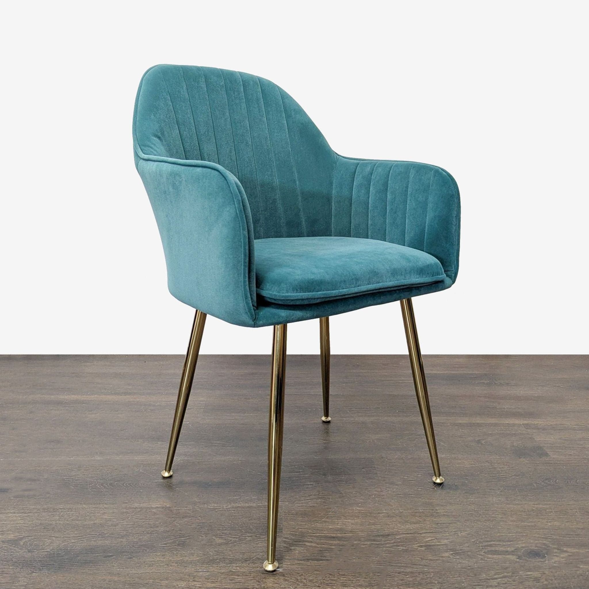 Modern Teal Velvet Lounge Chair with Gold Legs - Thumbnail 2
