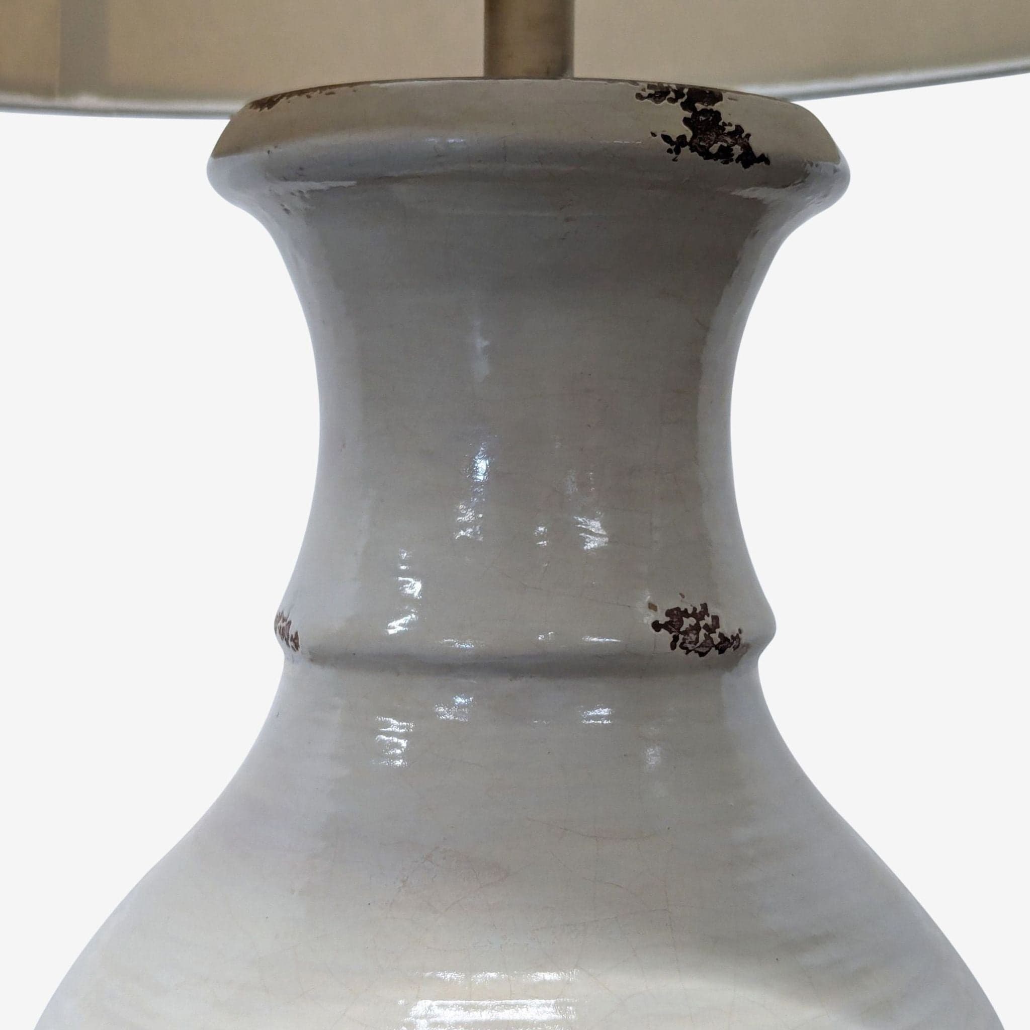 Ceramic Table Lamp with Beige Shade, Ribbed Texture, and Rustic Accents - Thumbnail 5