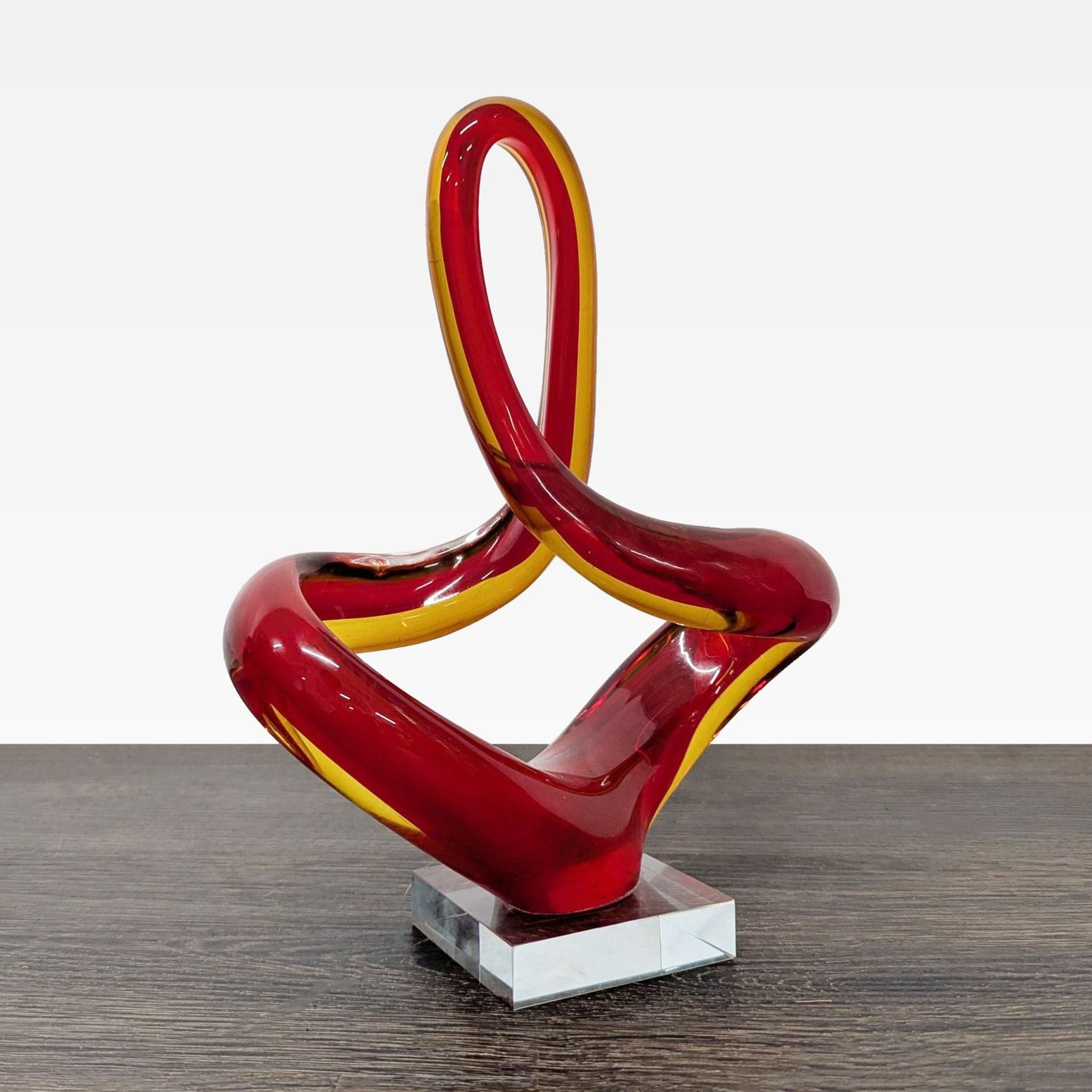 Modern Abstract Red and Amber Glass Sculpture on Clear Base - Thumbnail 6