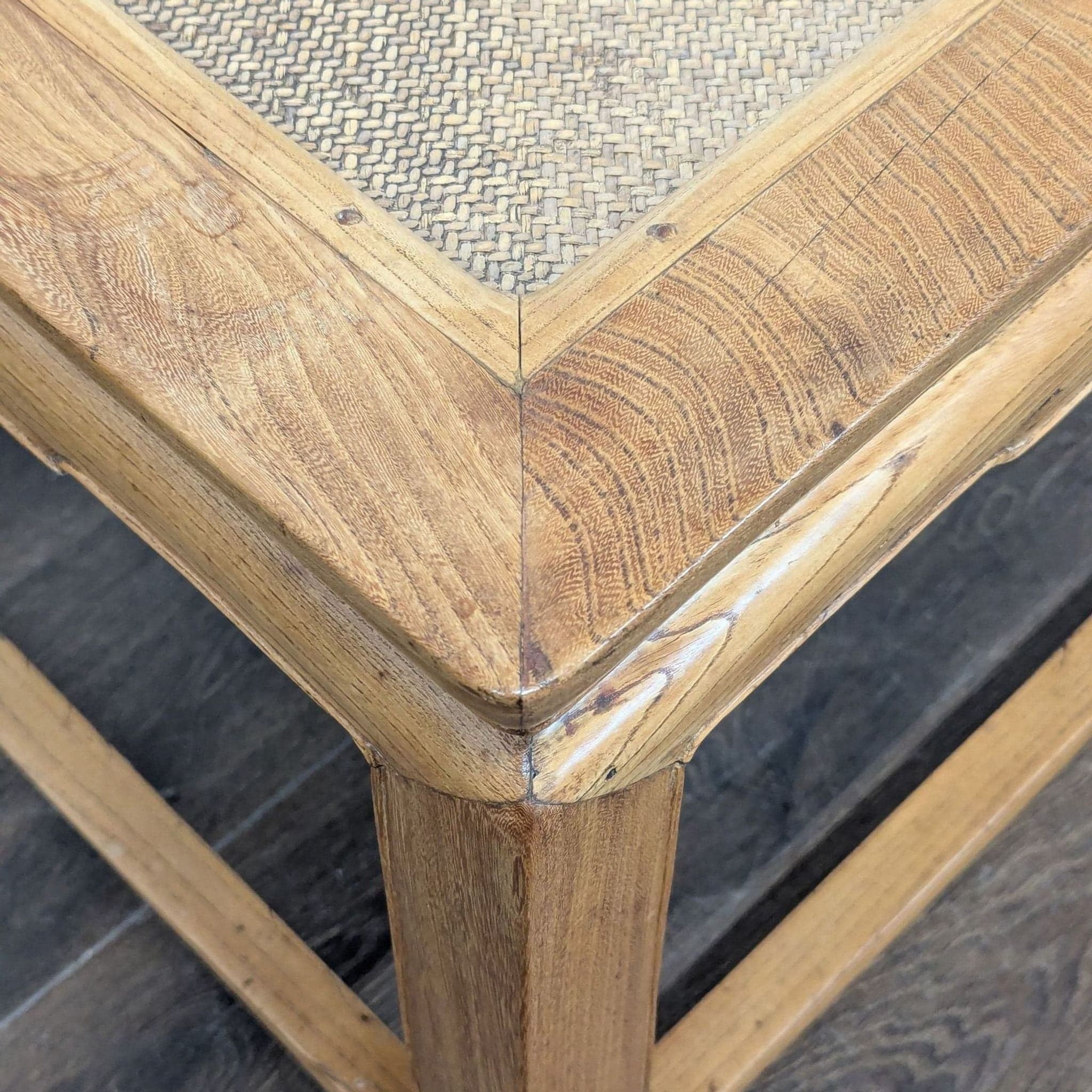 Ming Style Coffee Table with Woven Rattan Top - Thumbnail 5
