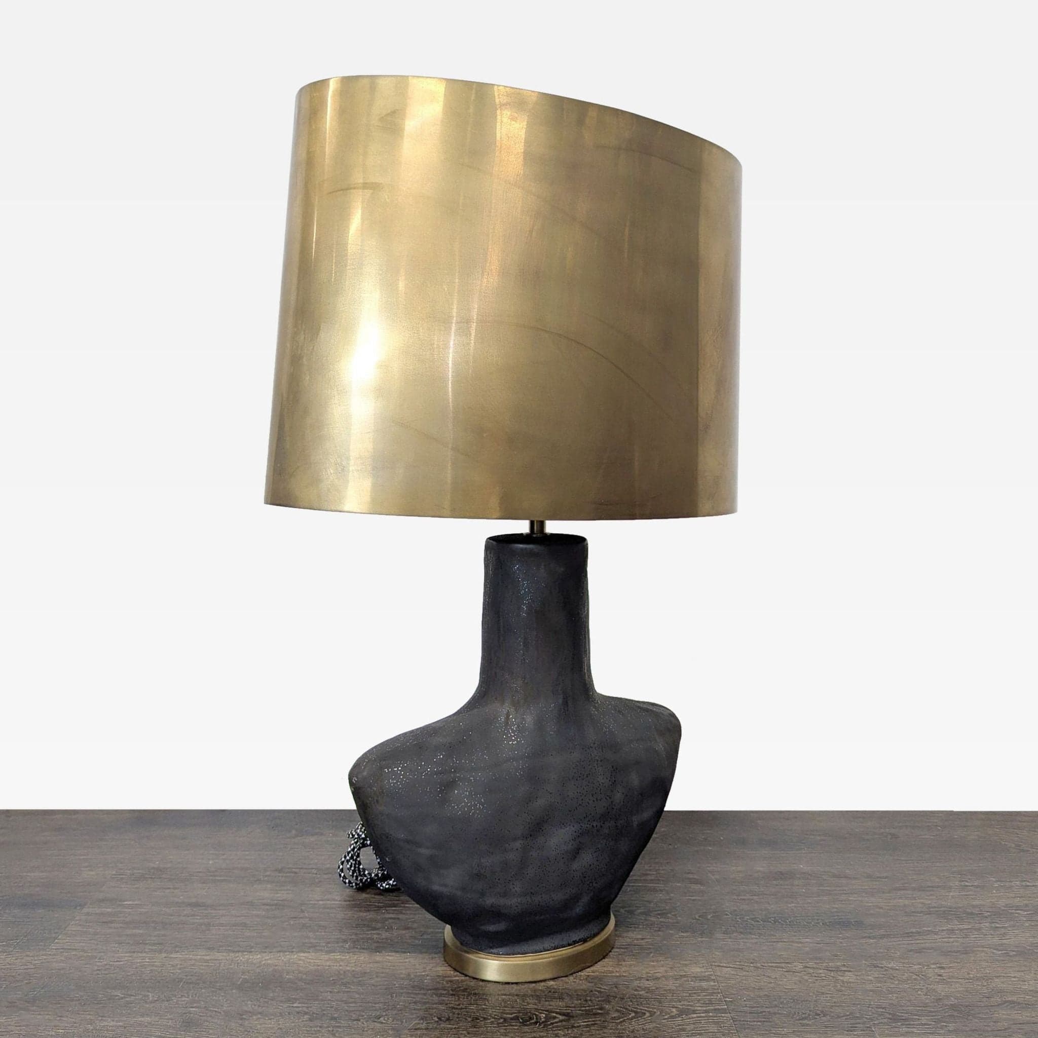 Visual Comfort Armato Modern Black Table Lamp with Brass Shade - Thumbnail 3