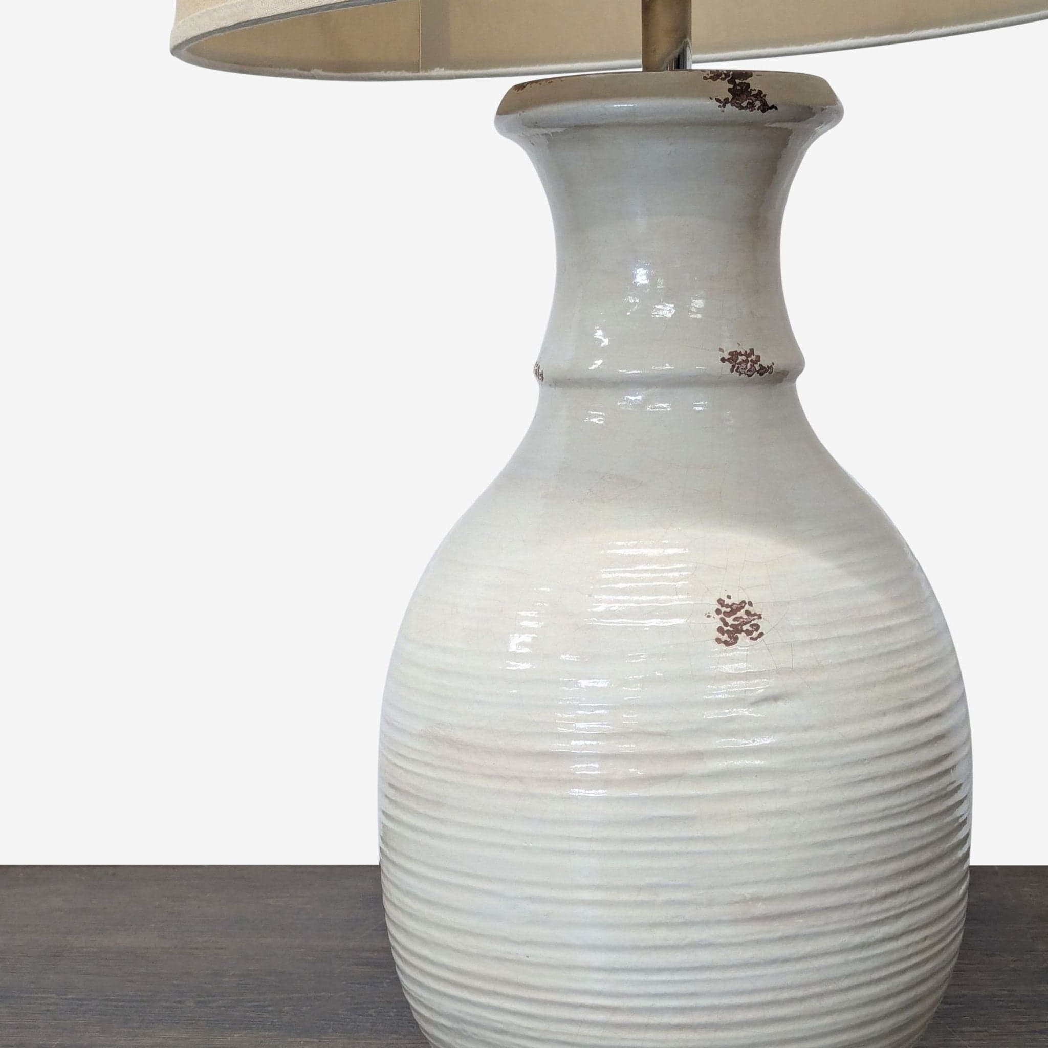 Ceramic Table Lamp with Beige Shade, Ribbed Texture, and Rustic Accents - Thumbnail 2