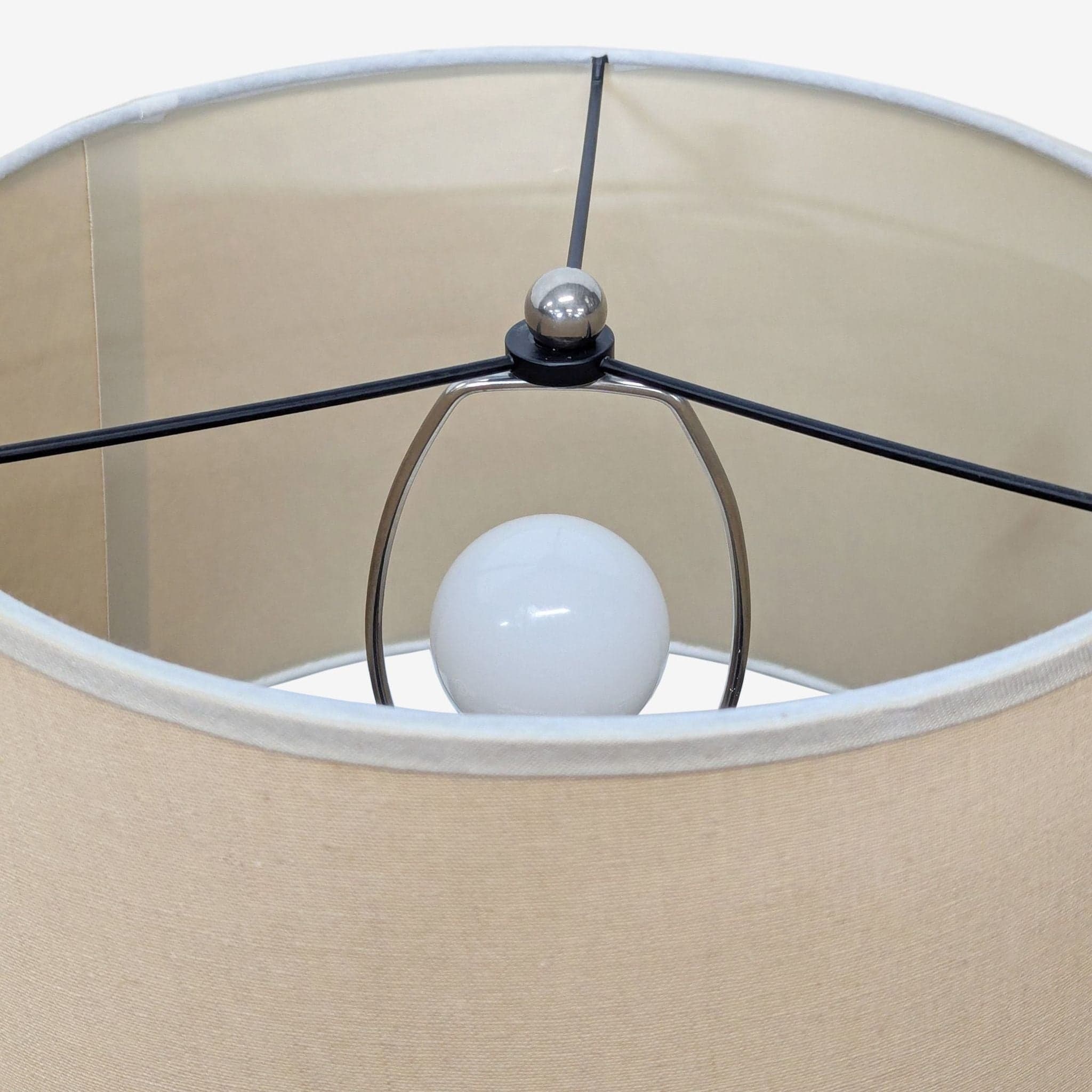 Ceramic Table Lamp with Beige Shade, Ribbed Texture, and Rustic Accents - Thumbnail 8