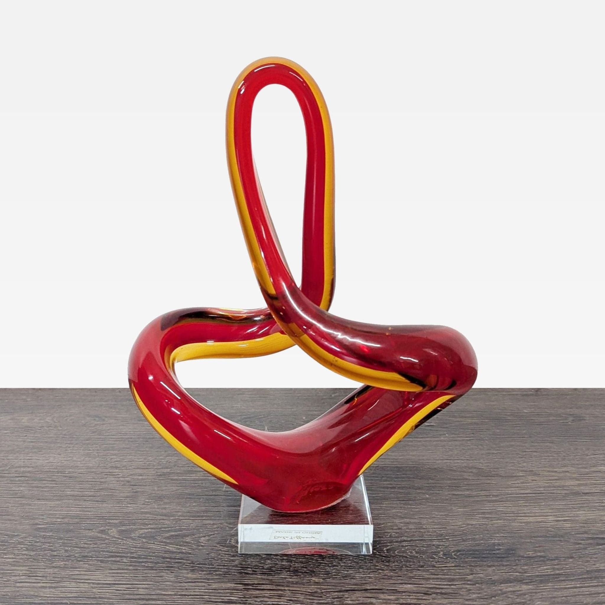 Modern Abstract Red and Amber Glass Sculpture on Clear Base - Thumbnail 7