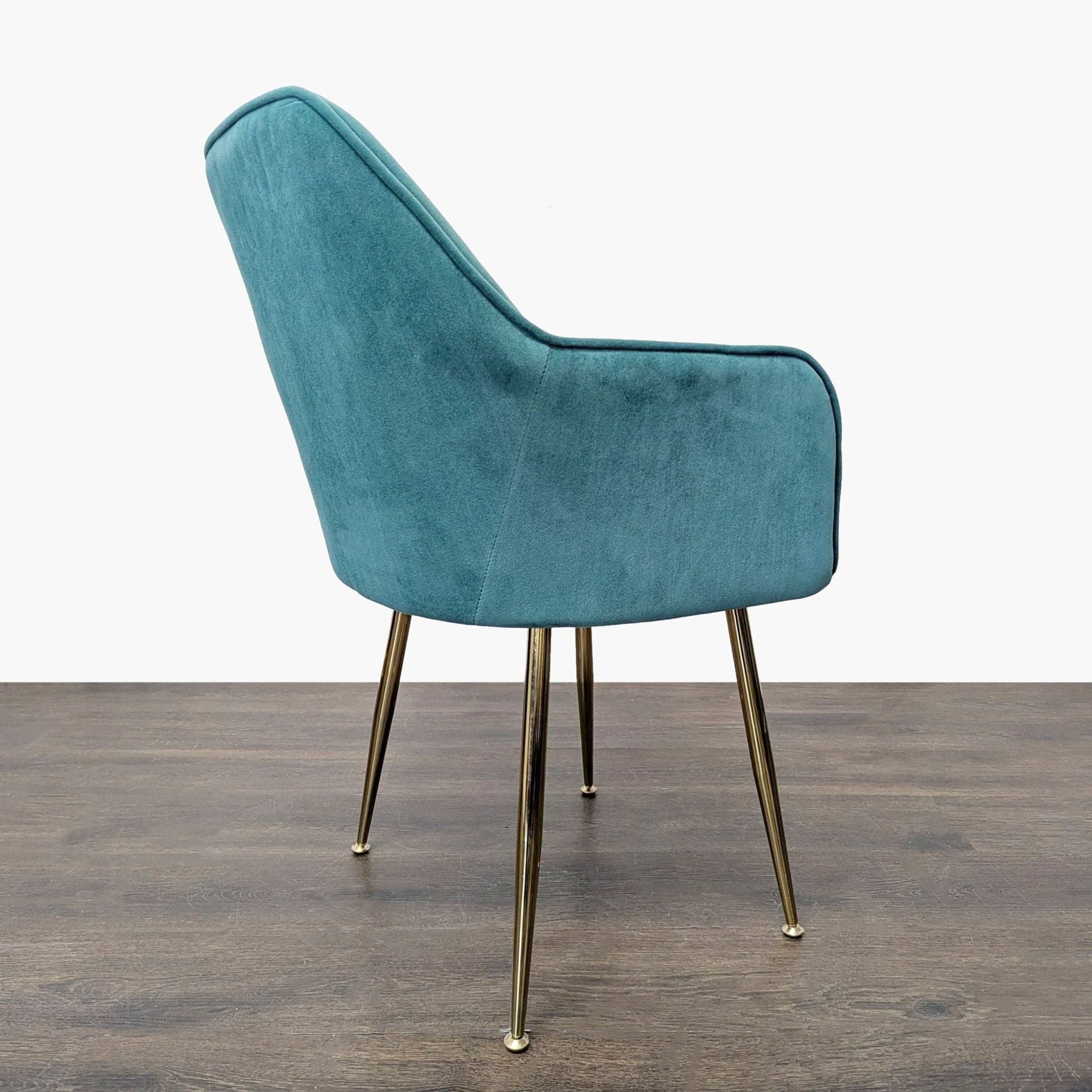 Modern Teal Velvet Lounge Chair with Gold Legs - Thumbnail 8