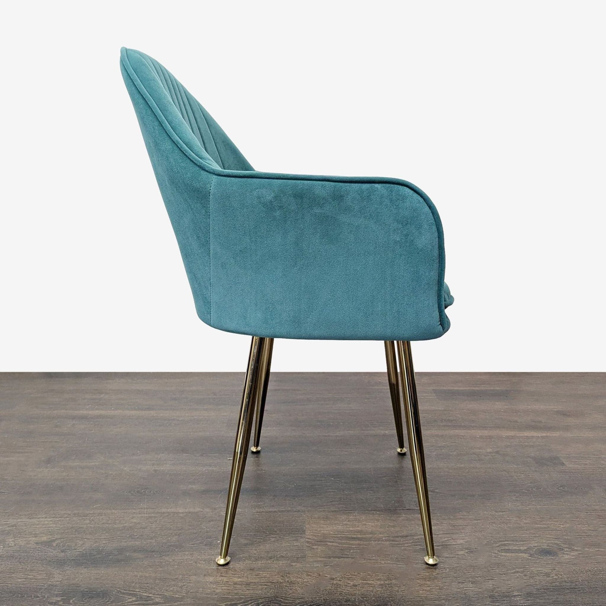 Modern Teal Velvet Lounge Chair with Gold Legs - Thumbnail 9