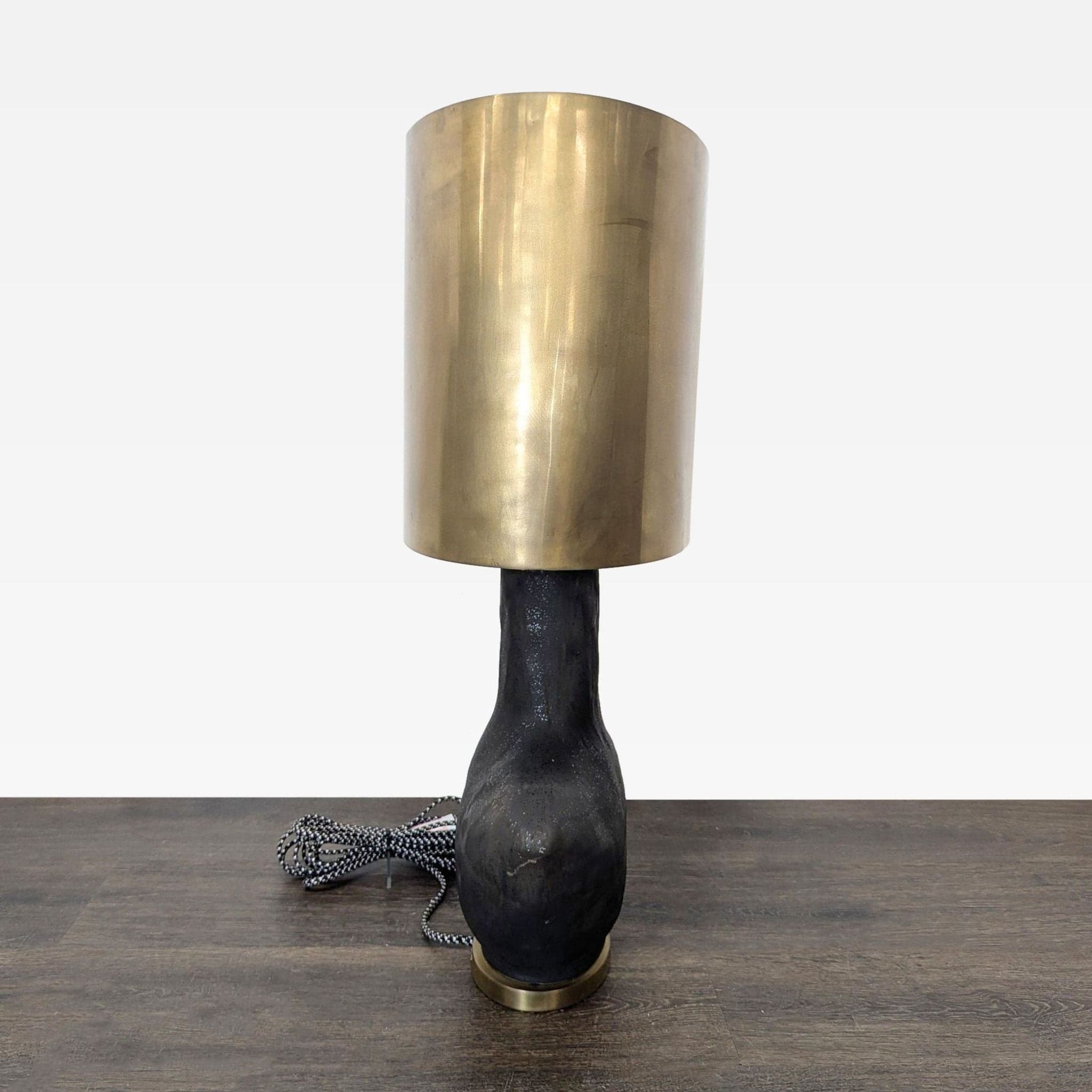 Visual Comfort Armato Modern Black Table Lamp with Brass Shade - Thumbnail 8