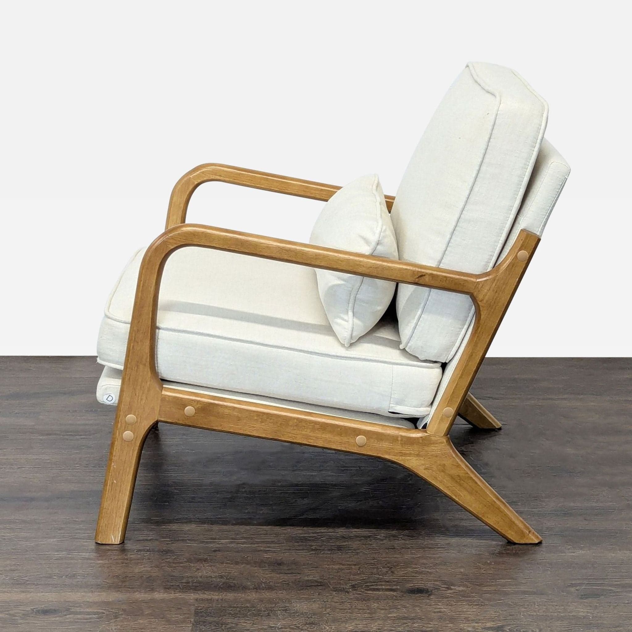 George Oliver Lounge Chair with Light Wood Frame and Cream Cushions - Thumbnail 3