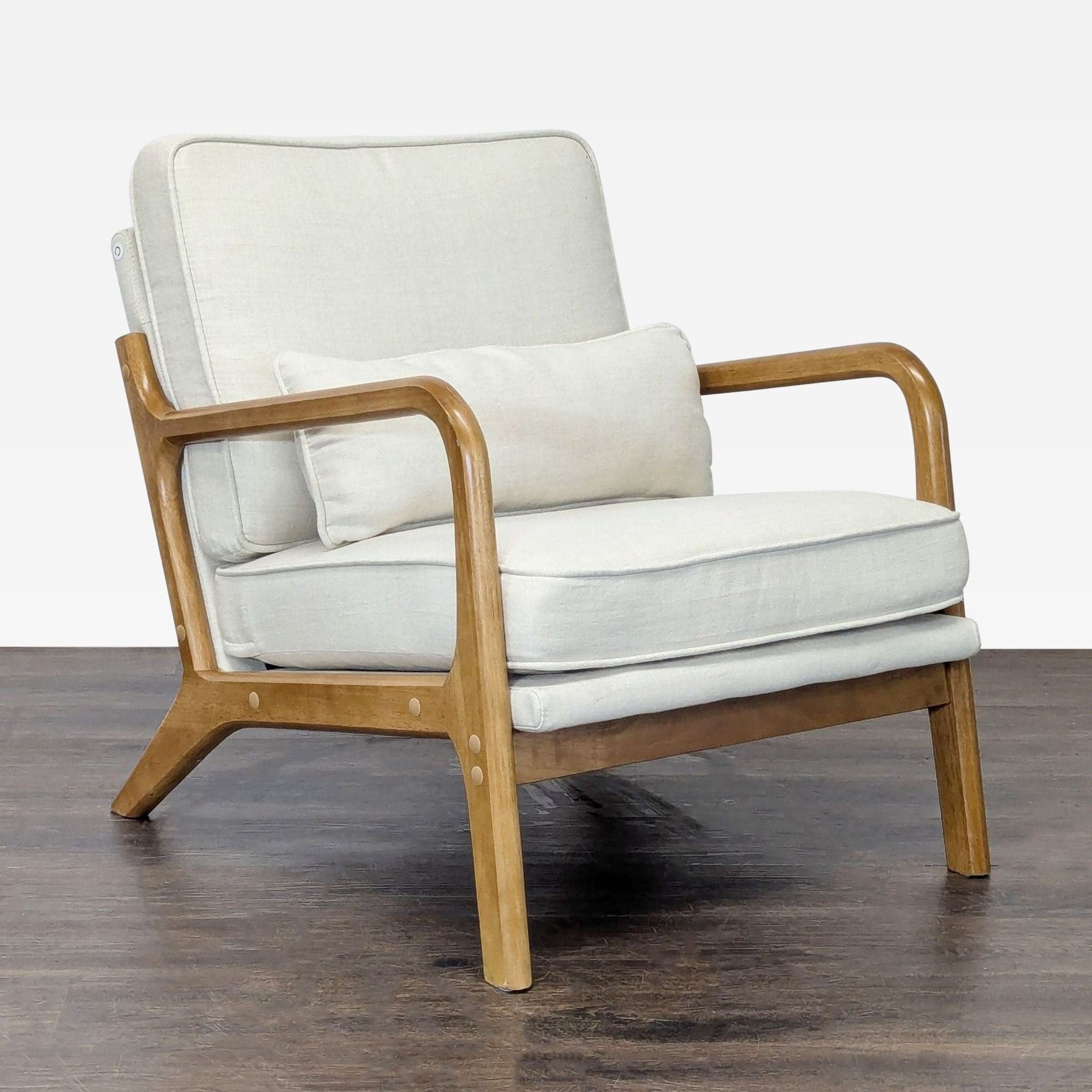 George Oliver Lounge Chair with Light Wood Frame and Cream Cushions - Thumbnail 2