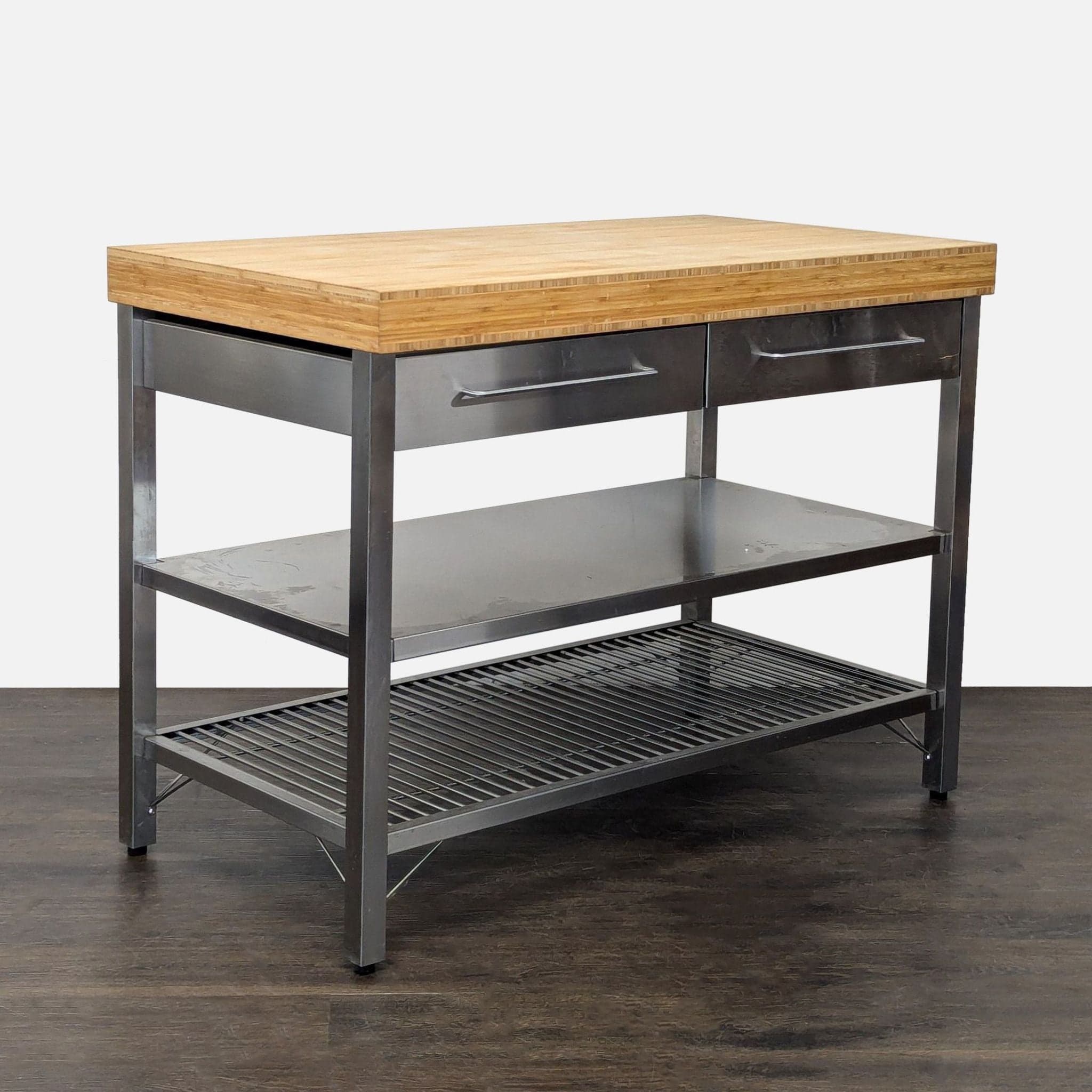 Ikea Stainless Steel Kitchen Island with Bamboo Top and Drawers - Thumbnail 4