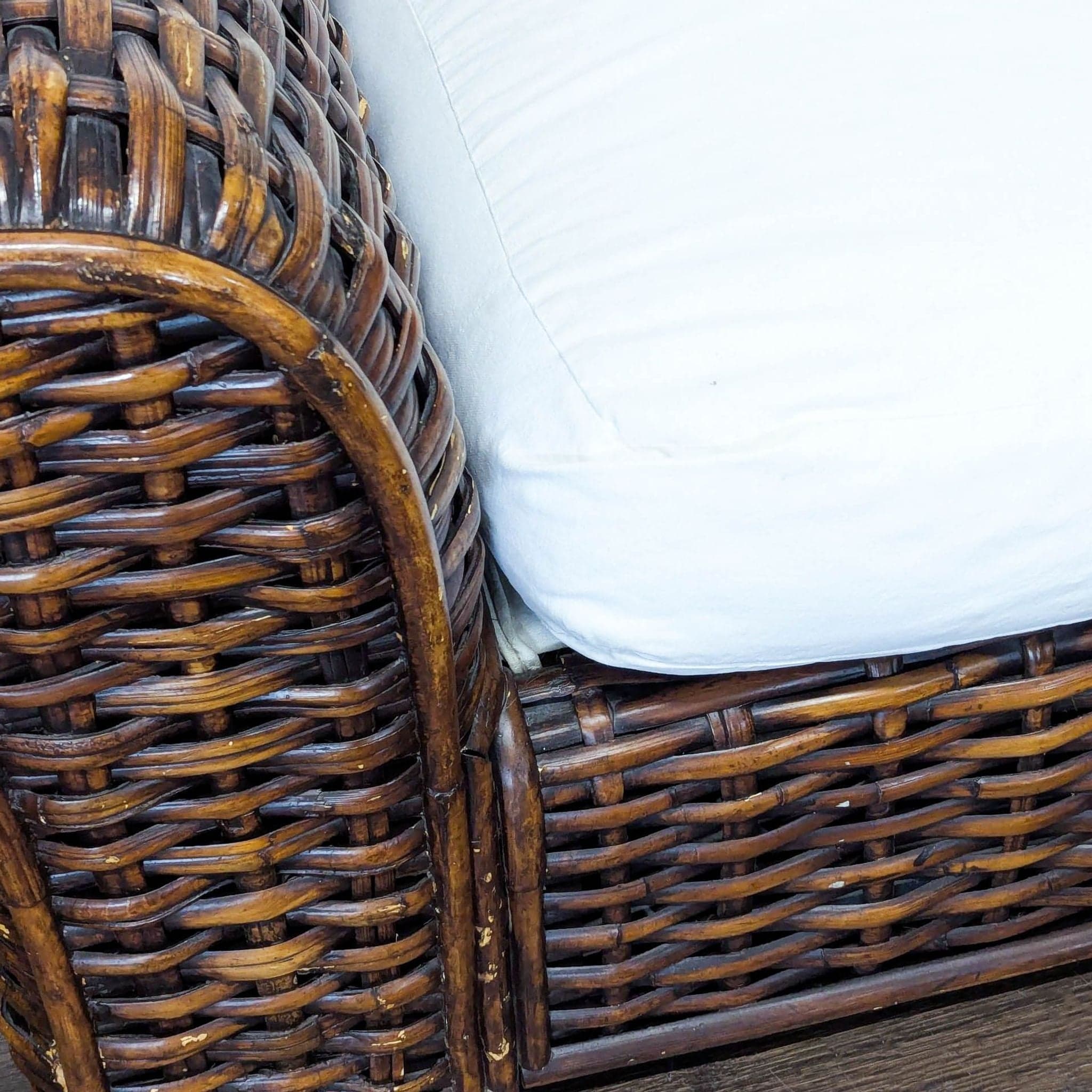 Ralph Lauren Woven Rattan Lounge Chair with White Cushions - Thumbnail 7