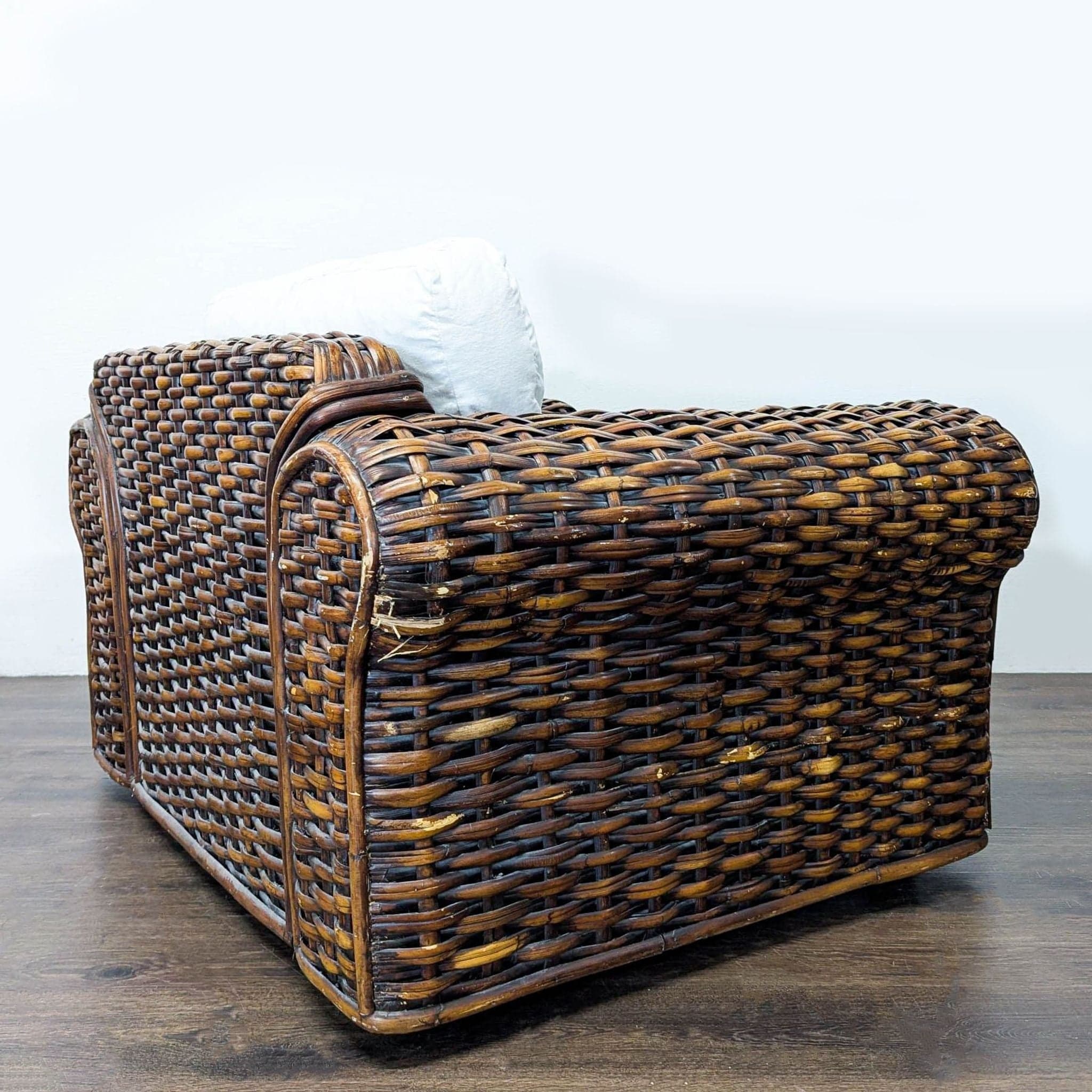 Ralph Lauren Woven Rattan Lounge Chair with White Cushions - Thumbnail 4
