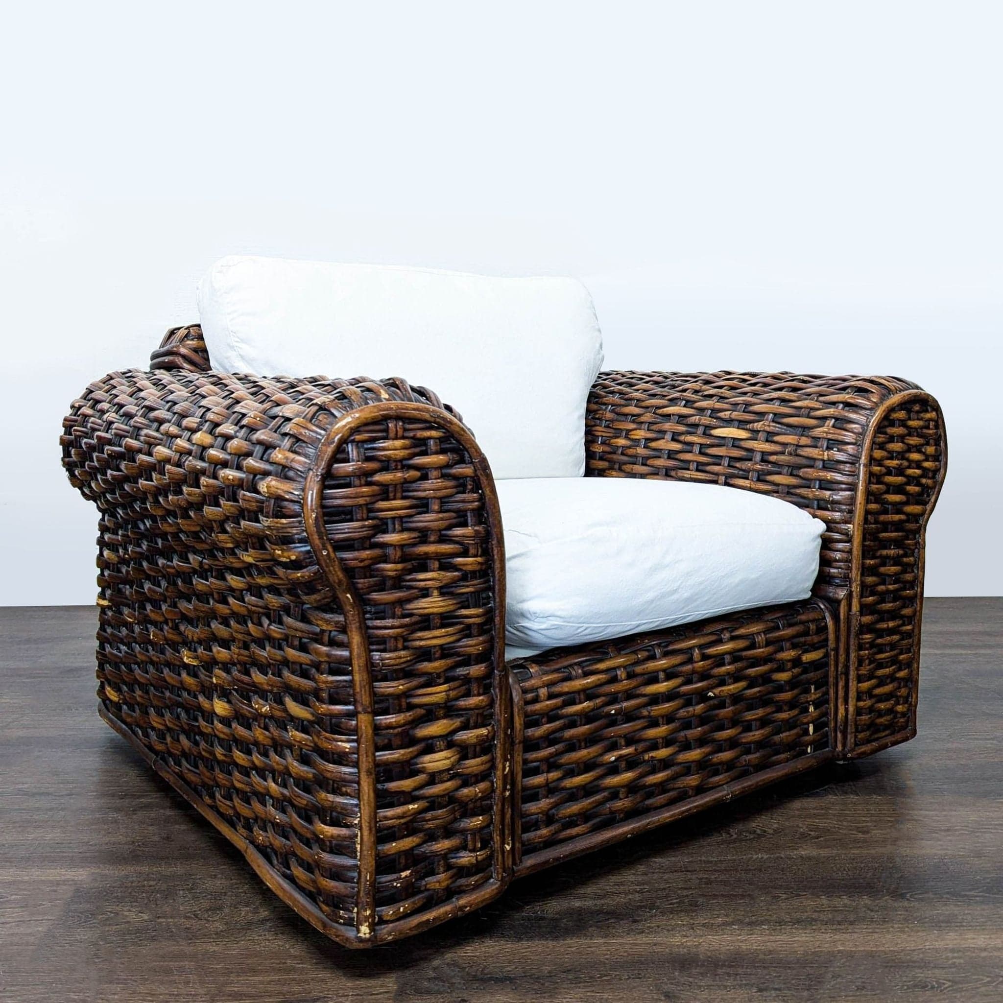 Ralph Lauren Woven Rattan Lounge Chair with White Cushions - Thumbnail 2