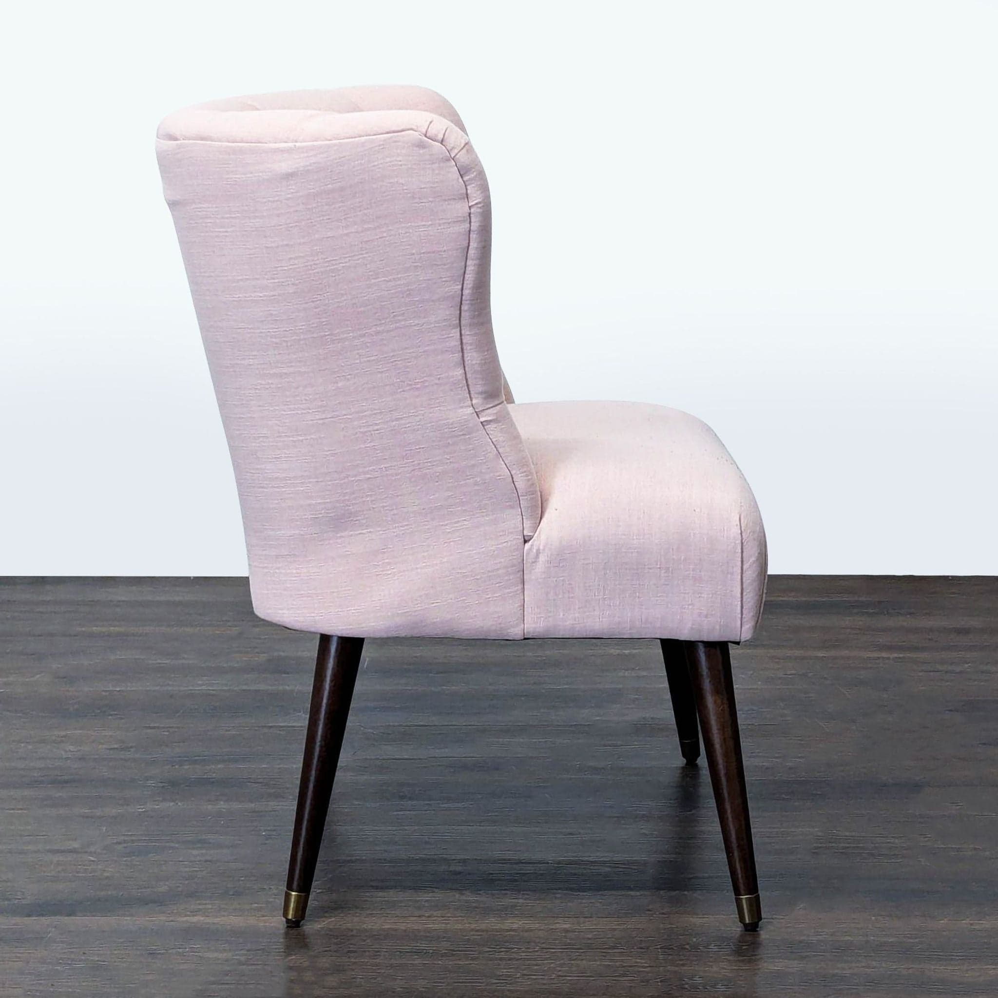 Modern Pink Tufted Lounge Chair with Dark Wooden Legs - Thumbnail 3