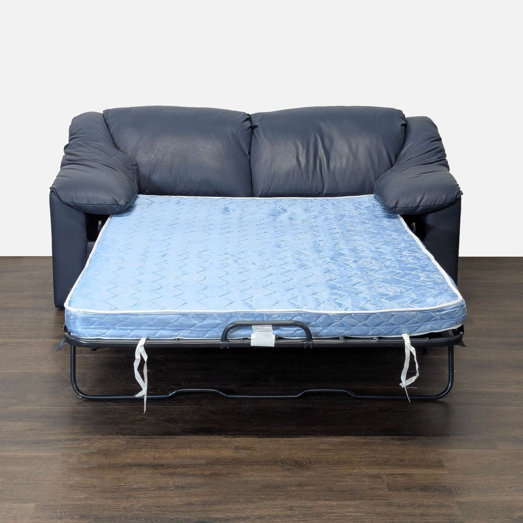 Krause's Blue Leather Sleeper Sofa with Pull-Out Mattress - Thumbnail 2