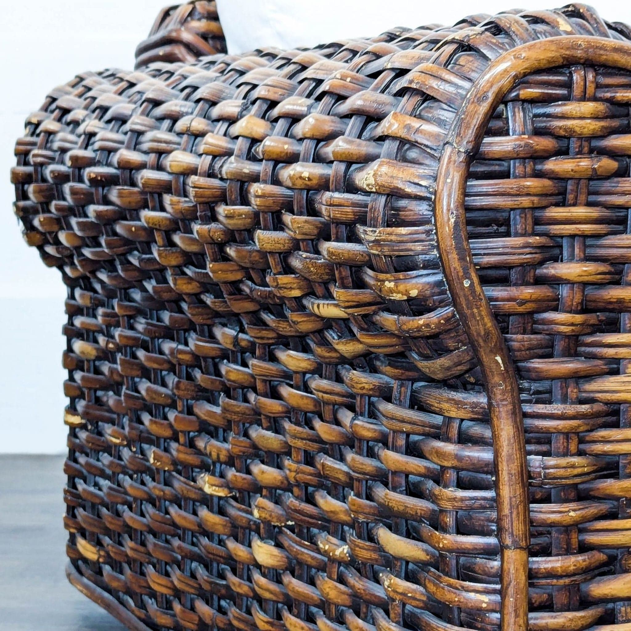 Ralph Lauren Woven Rattan Lounge Chair with White Cushions - Thumbnail 9