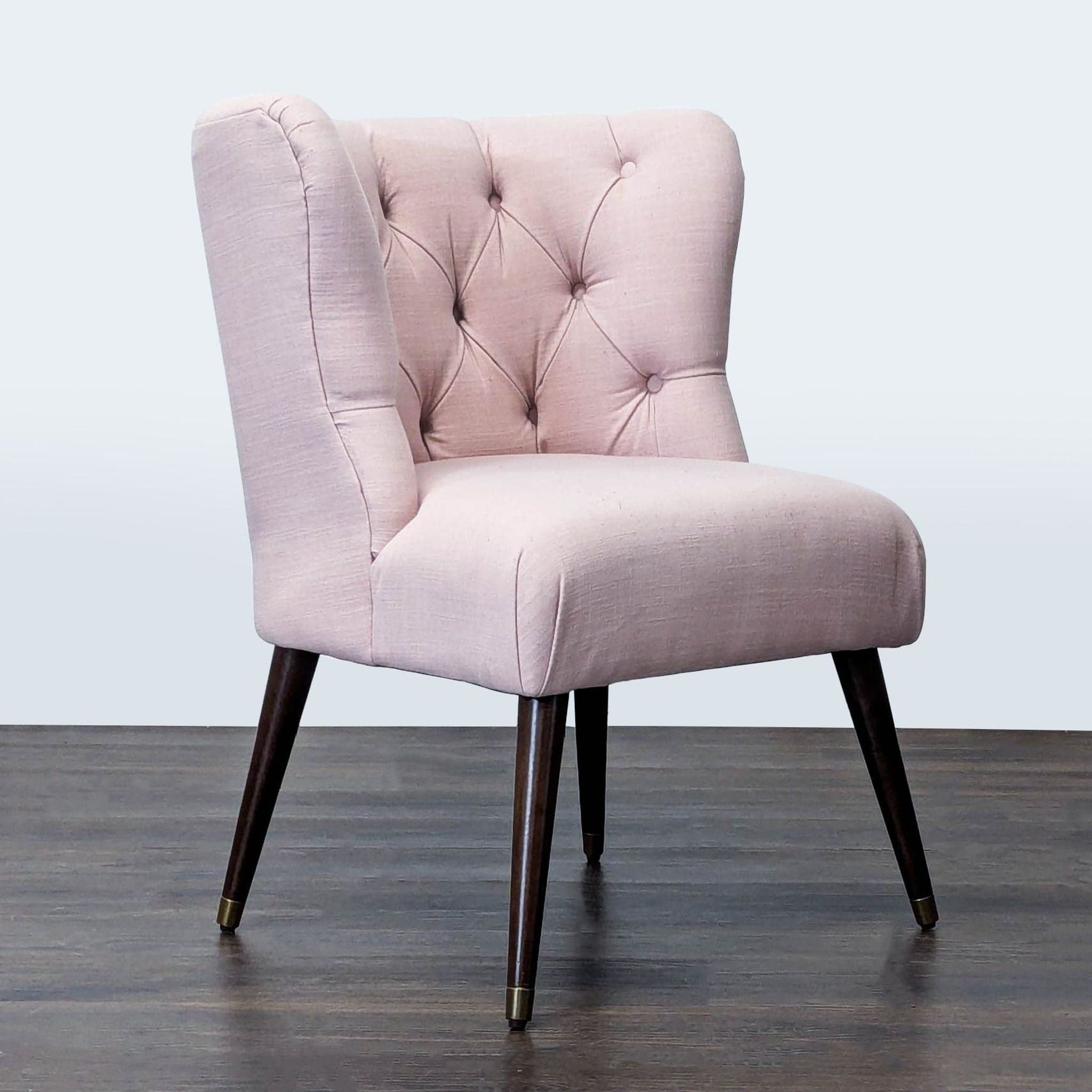 Modern Pink Tufted Lounge Chair with Dark Wooden Legs - Thumbnail 2