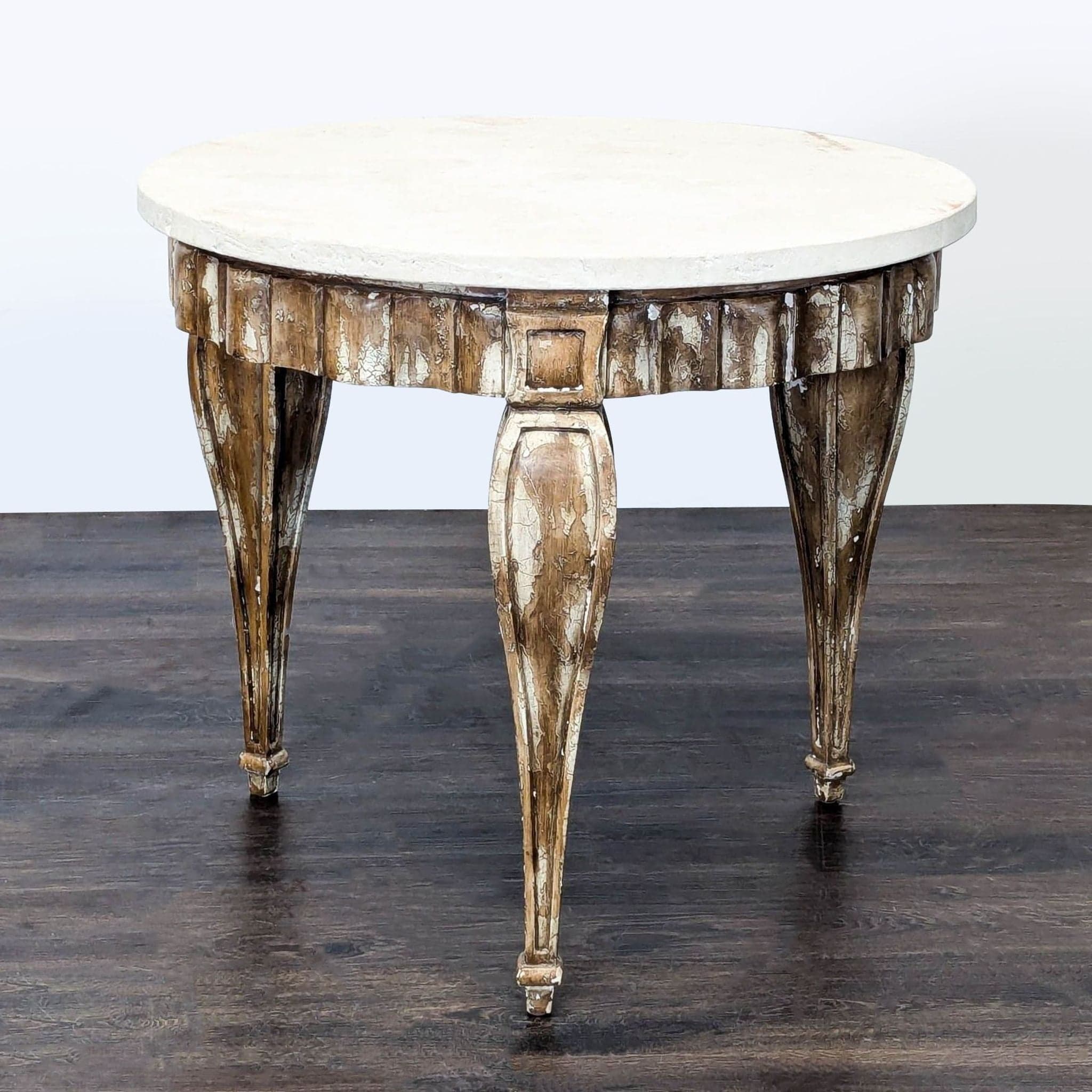 Faux Stone Top End Table on Distressed Wood Base
