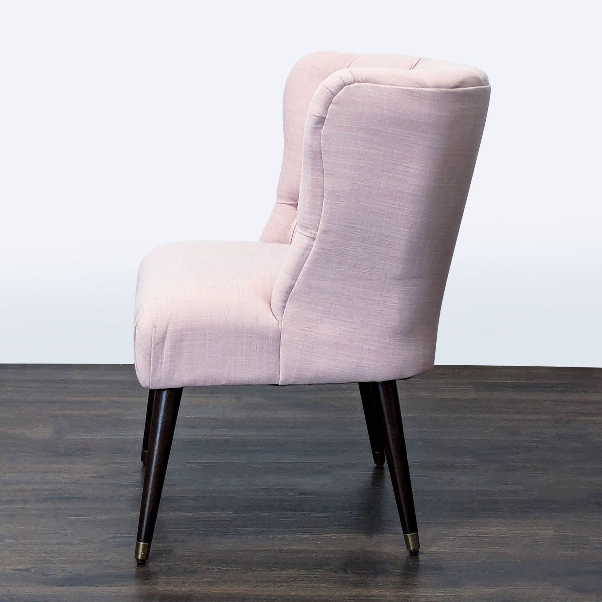 Modern Pink Tufted Lounge Chair with Dark Wooden Legs - Thumbnail 5