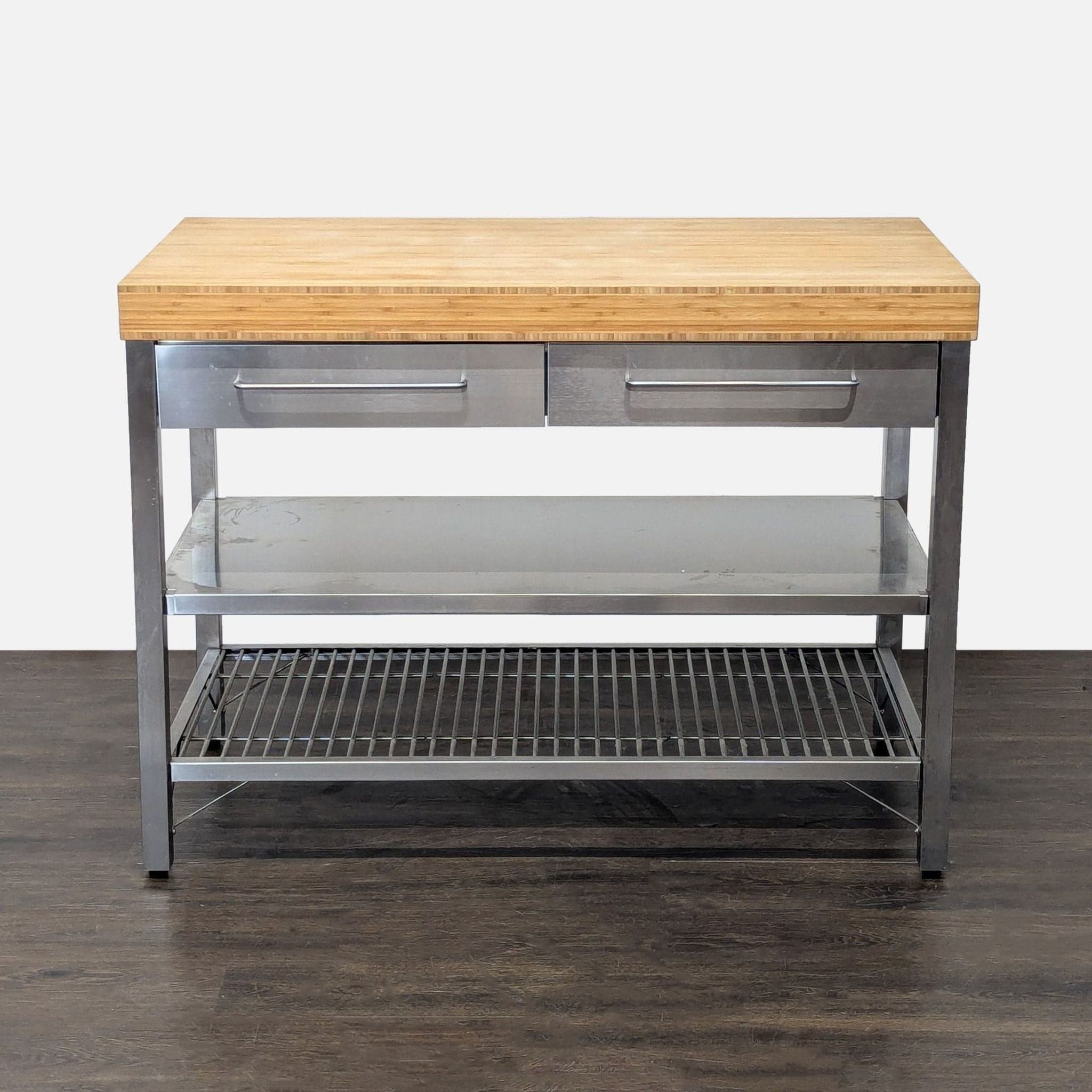Ikea Stainless Steel Kitchen Island with Bamboo Top and Drawers