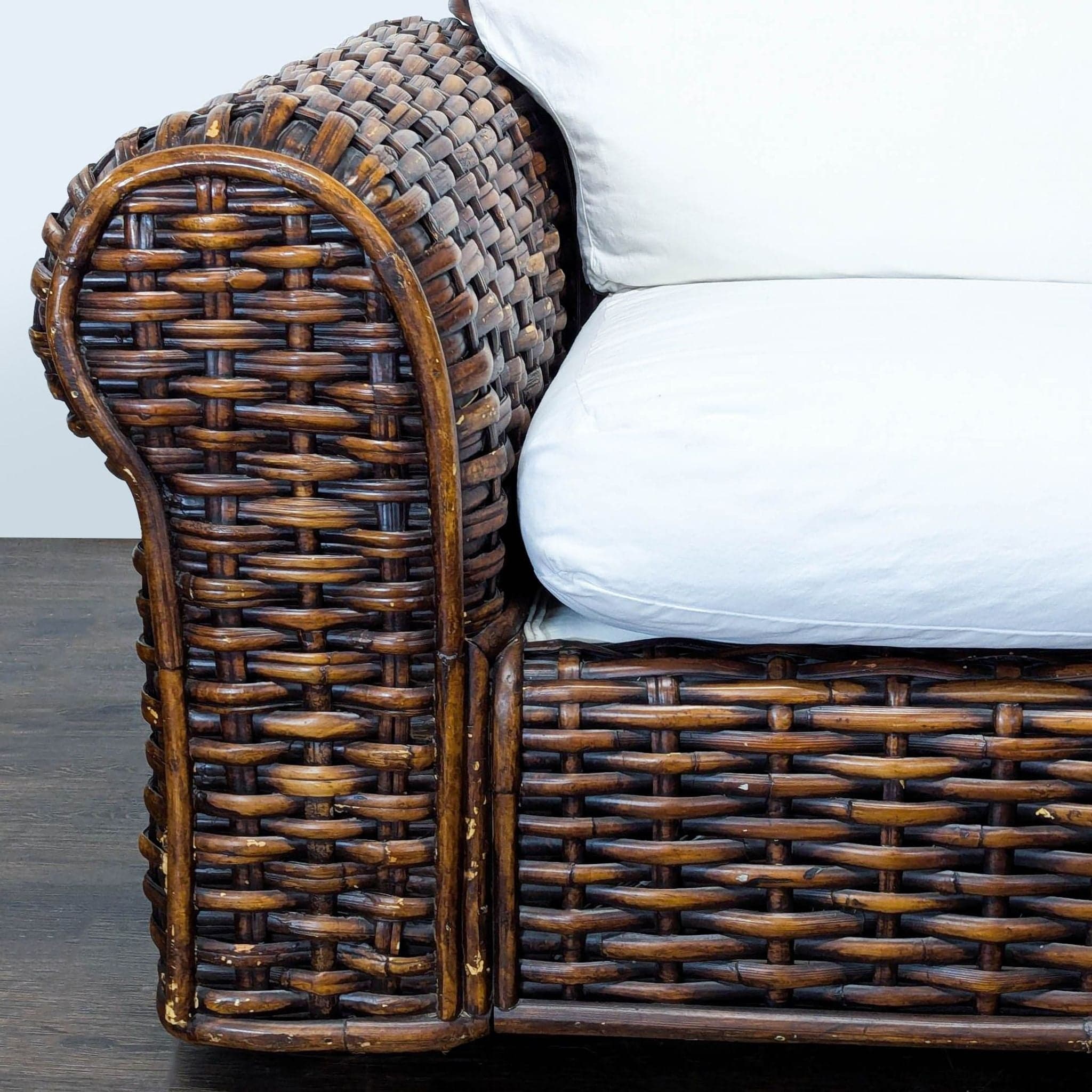 Ralph Lauren Woven Rattan Lounge Chair with White Cushions - Thumbnail 6