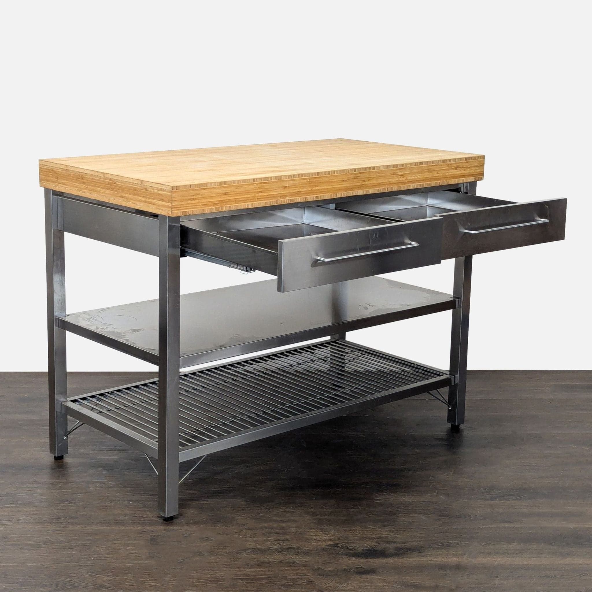Ikea Stainless Steel Kitchen Island with Bamboo Top and Drawers - Thumbnail 2