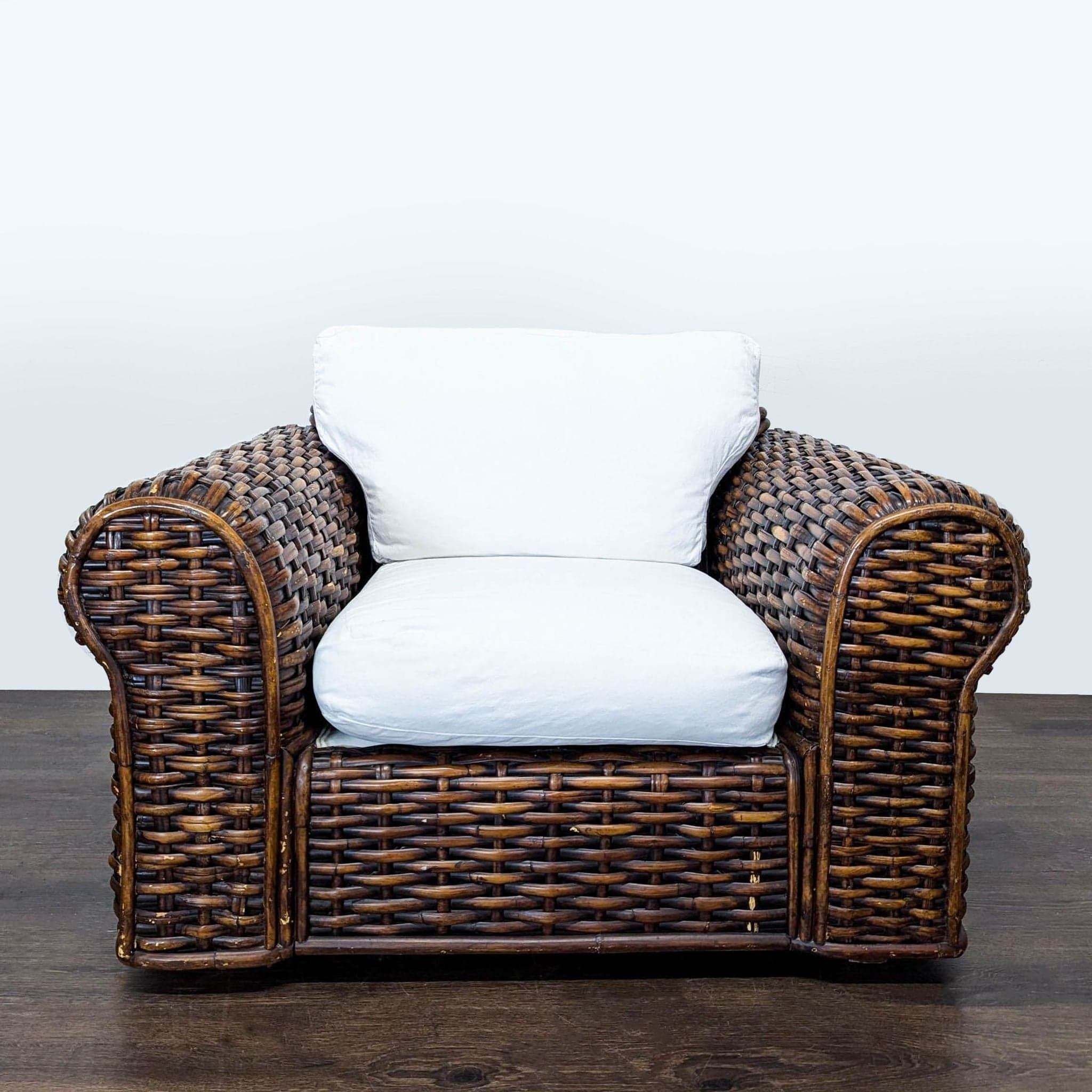 Ralph Lauren Woven Rattan Lounge Chair with White Cushions