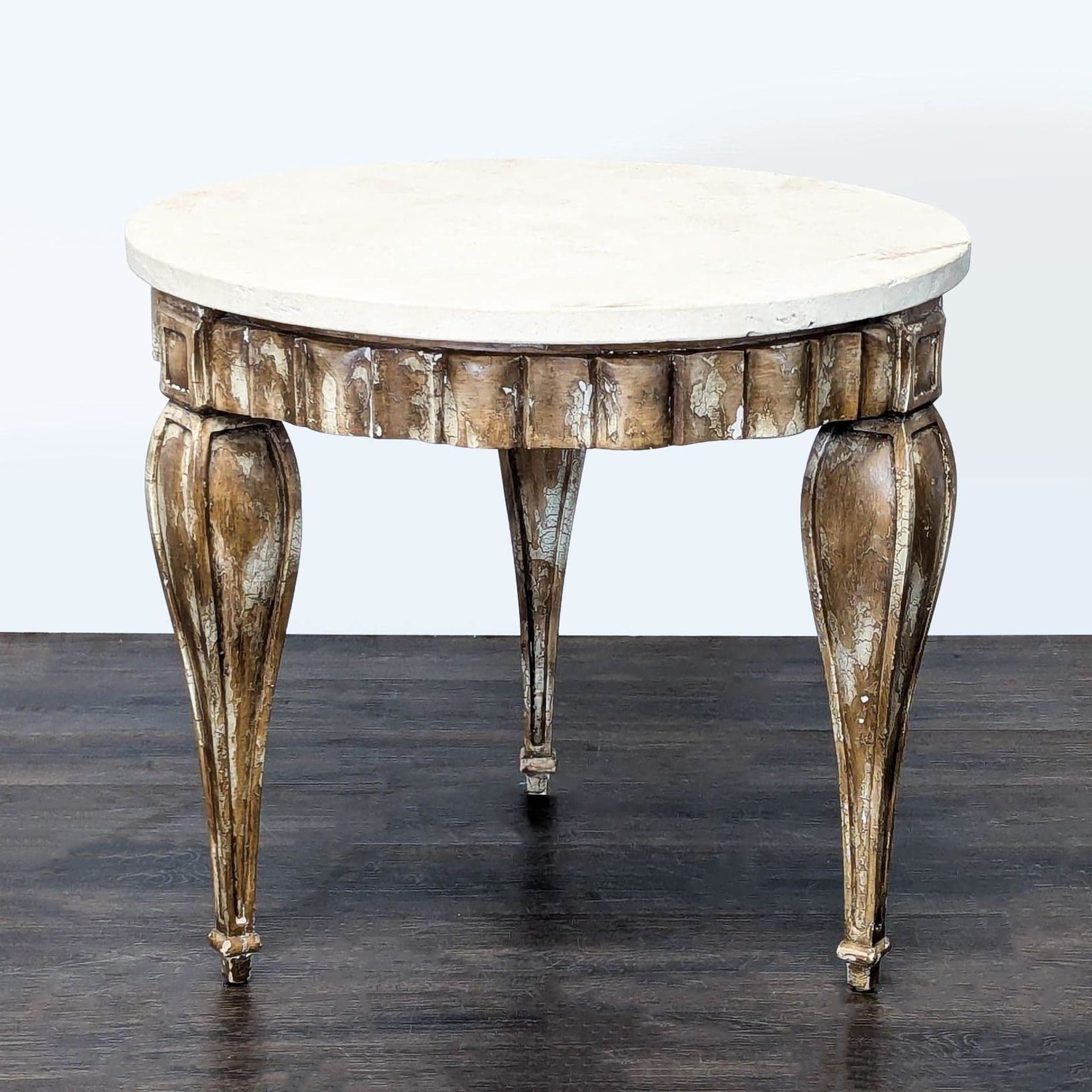 Faux Stone Top End Table on Distressed Wood Base - Thumbnail 2