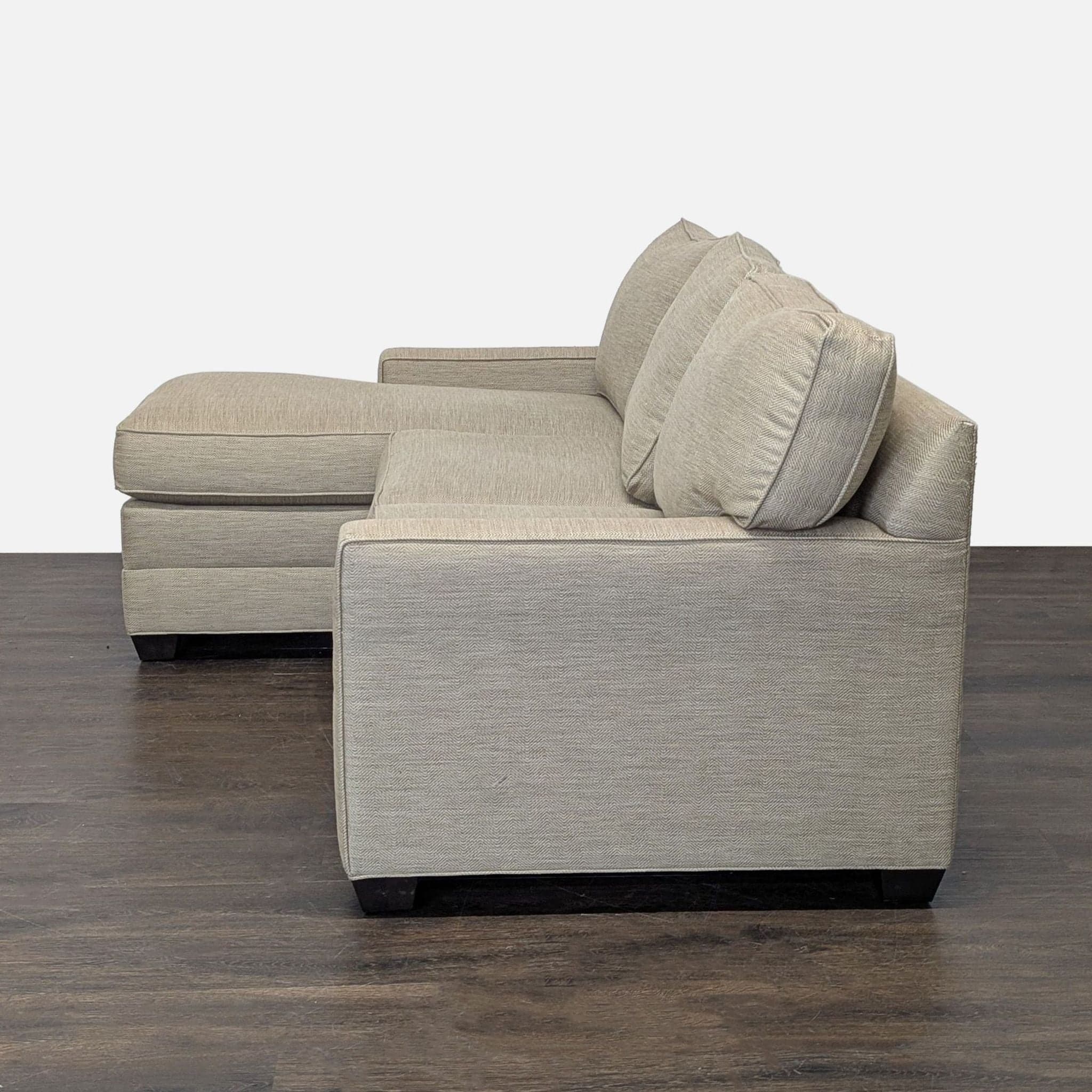 Ethan Allen Bennett Beige Sectional Sofa with Left Chaise - Thumbnail 4