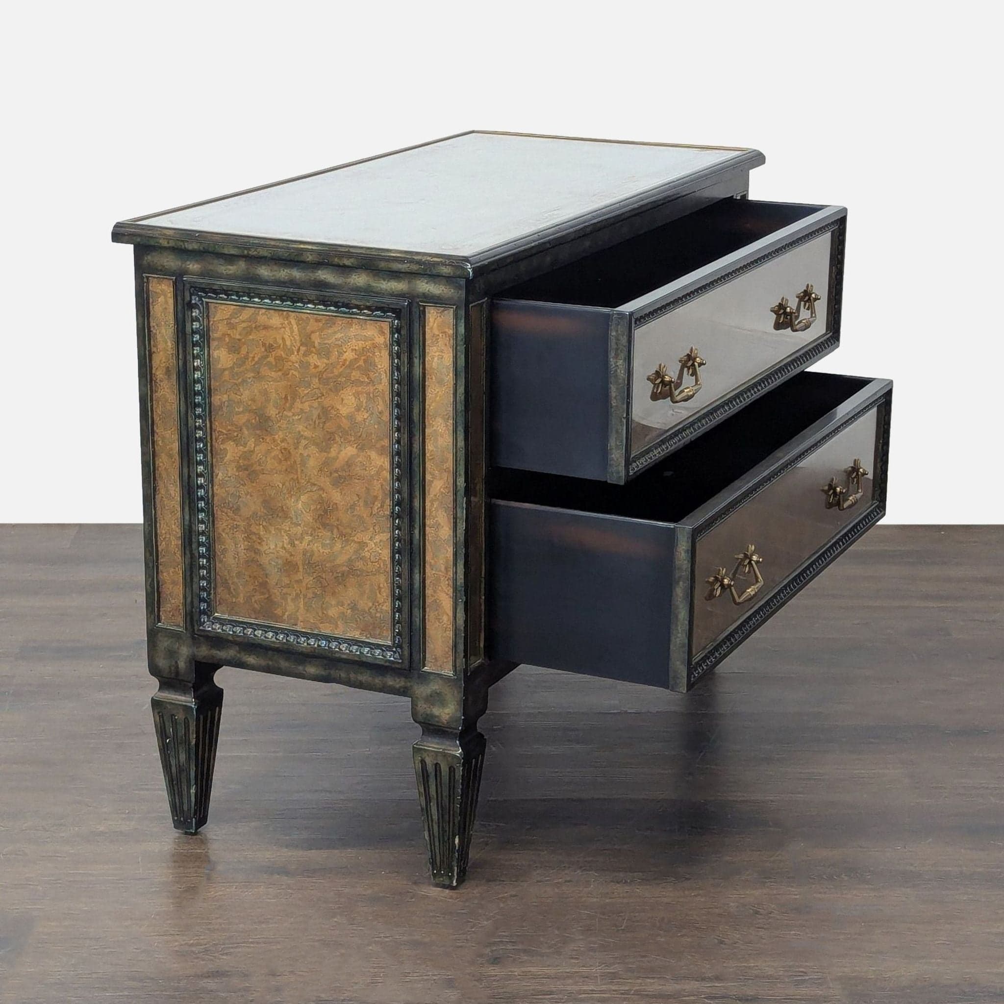 Theodore Alexander Venetian Art Deco Gilded Verre Églomisé Two-Drawer Chest - Thumbnail 2
