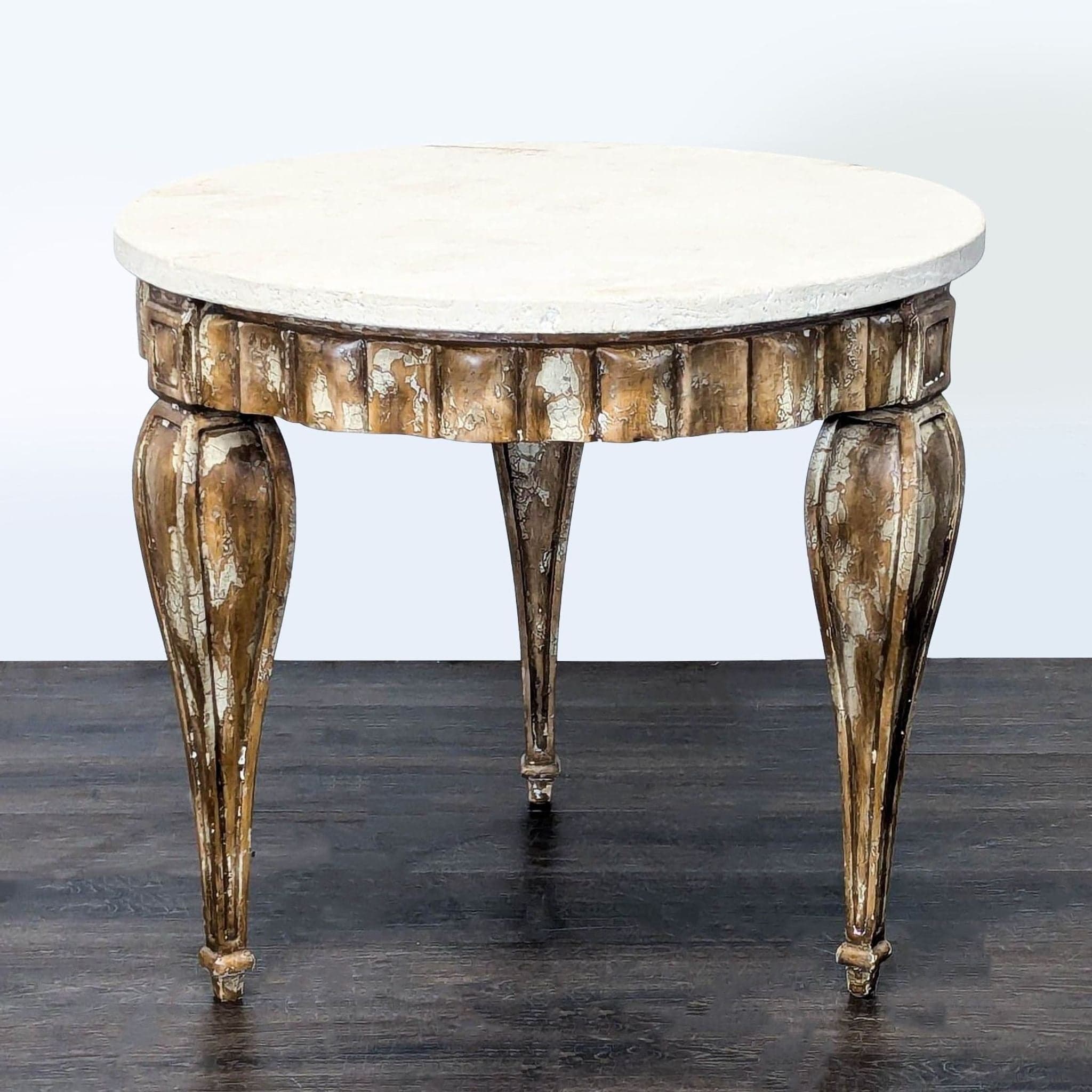 Faux Stone Top End Table on Distressed Wood Base - Thumbnail 3
