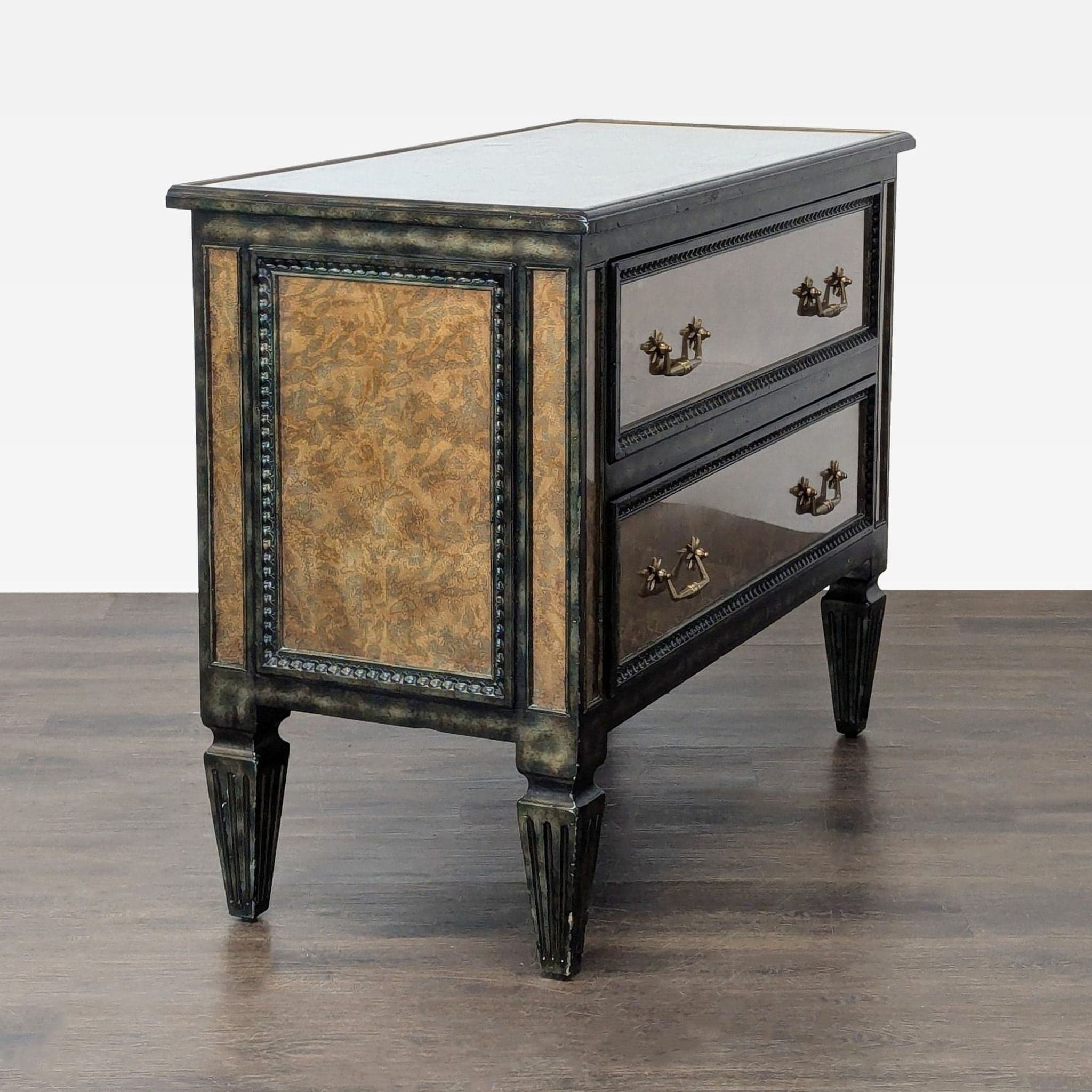 Theodore Alexander Venetian Art Deco Gilded Verre Églomisé Two-Drawer Chest - Thumbnail 8