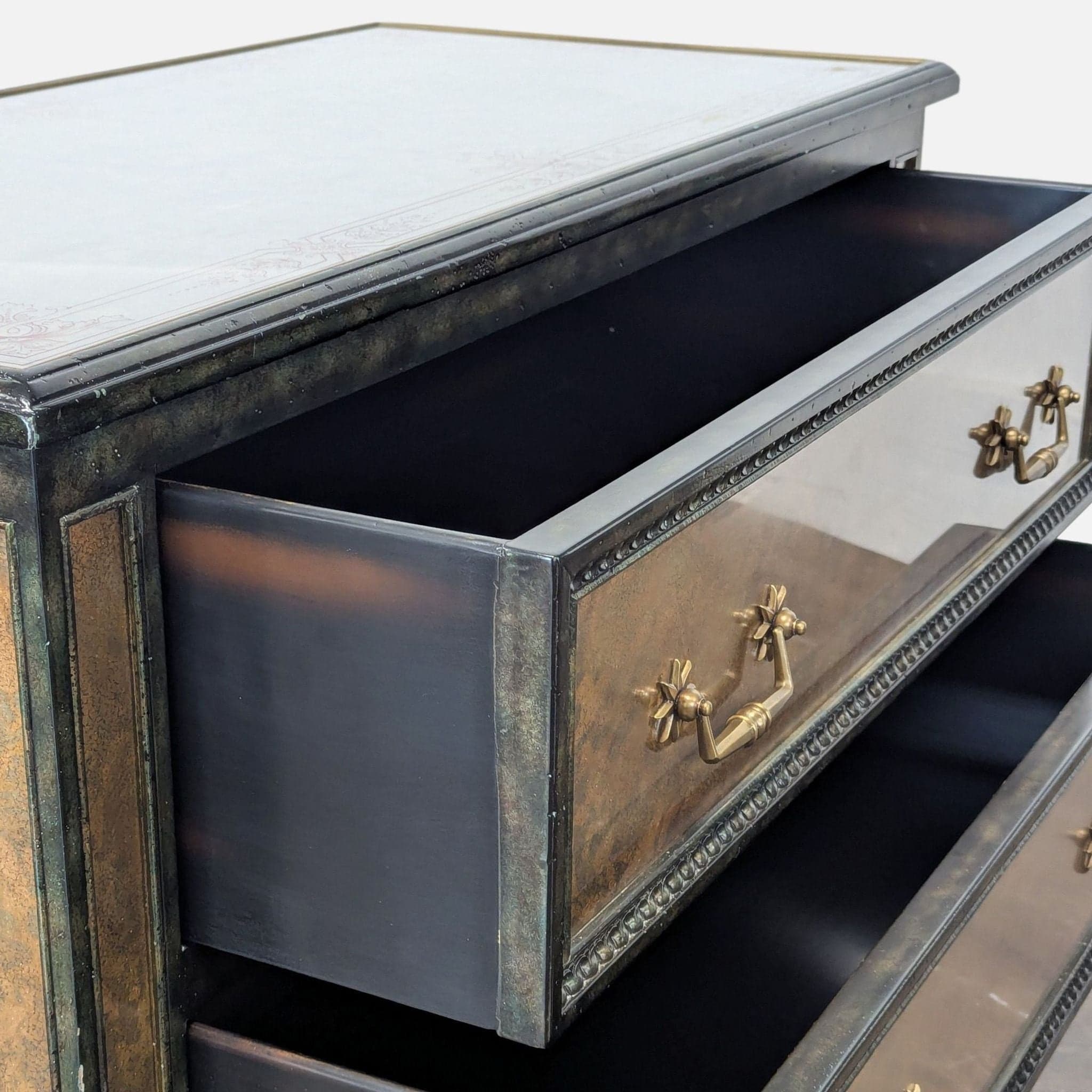 Theodore Alexander Venetian Art Deco Gilded Verre Églomisé Two-Drawer Chest - Thumbnail 12