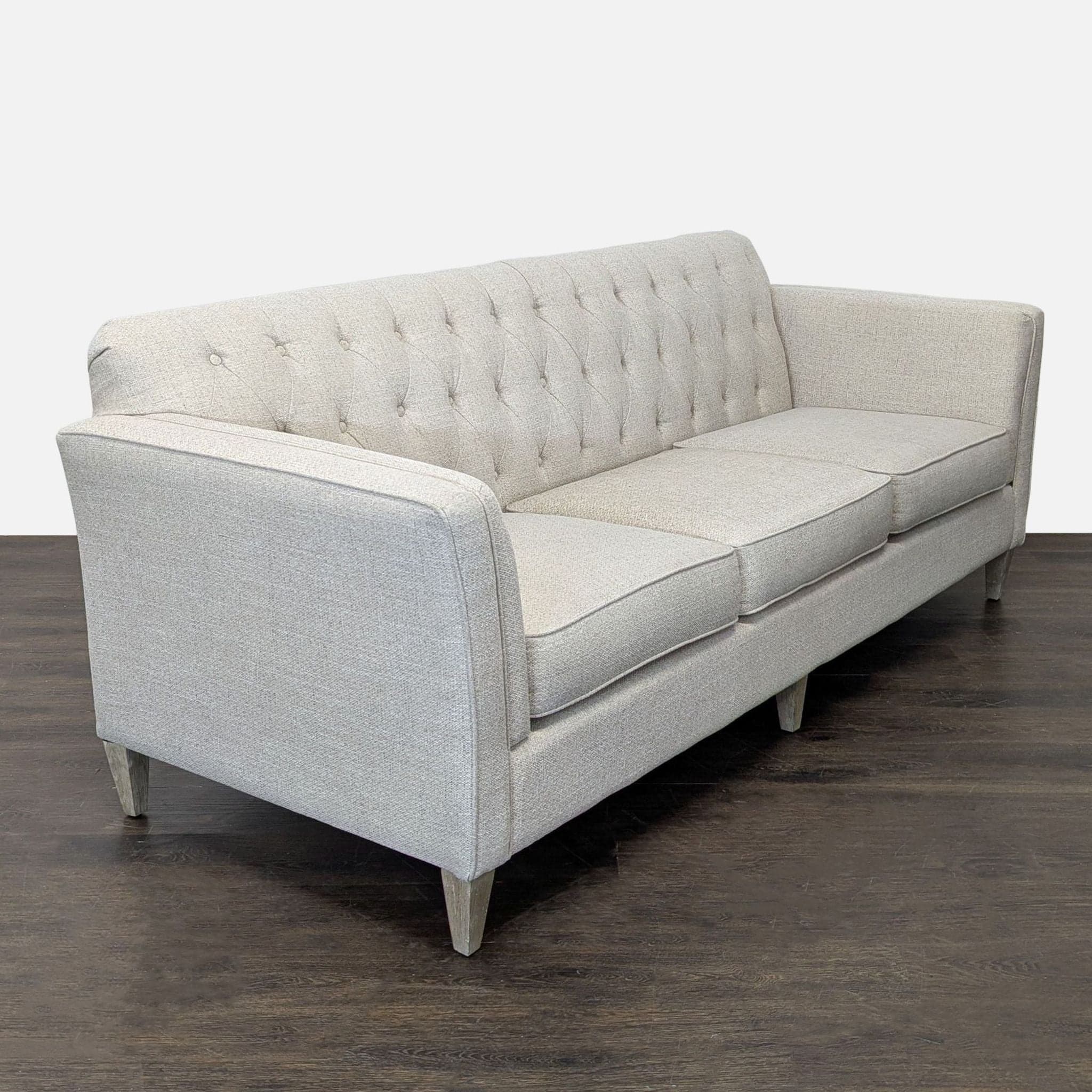 La-Z-Boy 3-Seat Modern Light Beige Tufted Sofa - Thumbnail 2
