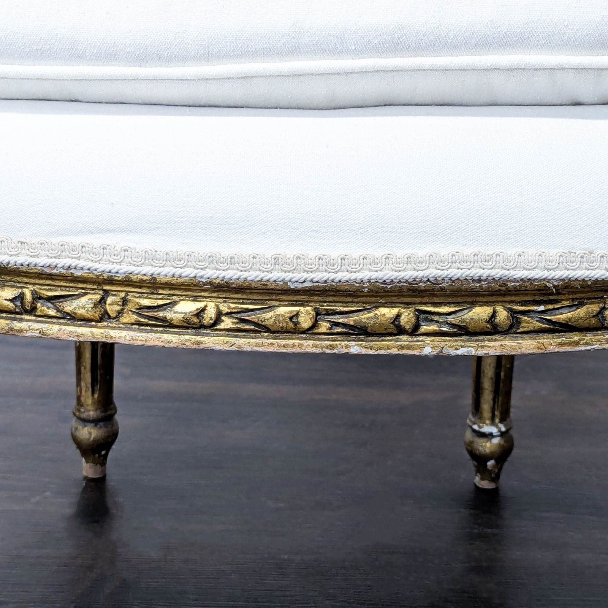 Vintage White Upholstered Lounge Chair with Ornate Gold Wooden Frame - Thumbnail 10