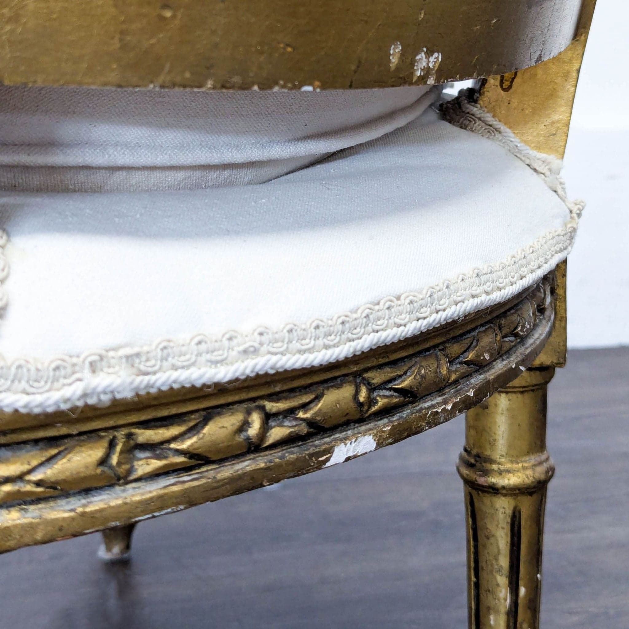 Vintage White Upholstered Lounge Chair with Ornate Gold Wooden Frame - Thumbnail 14