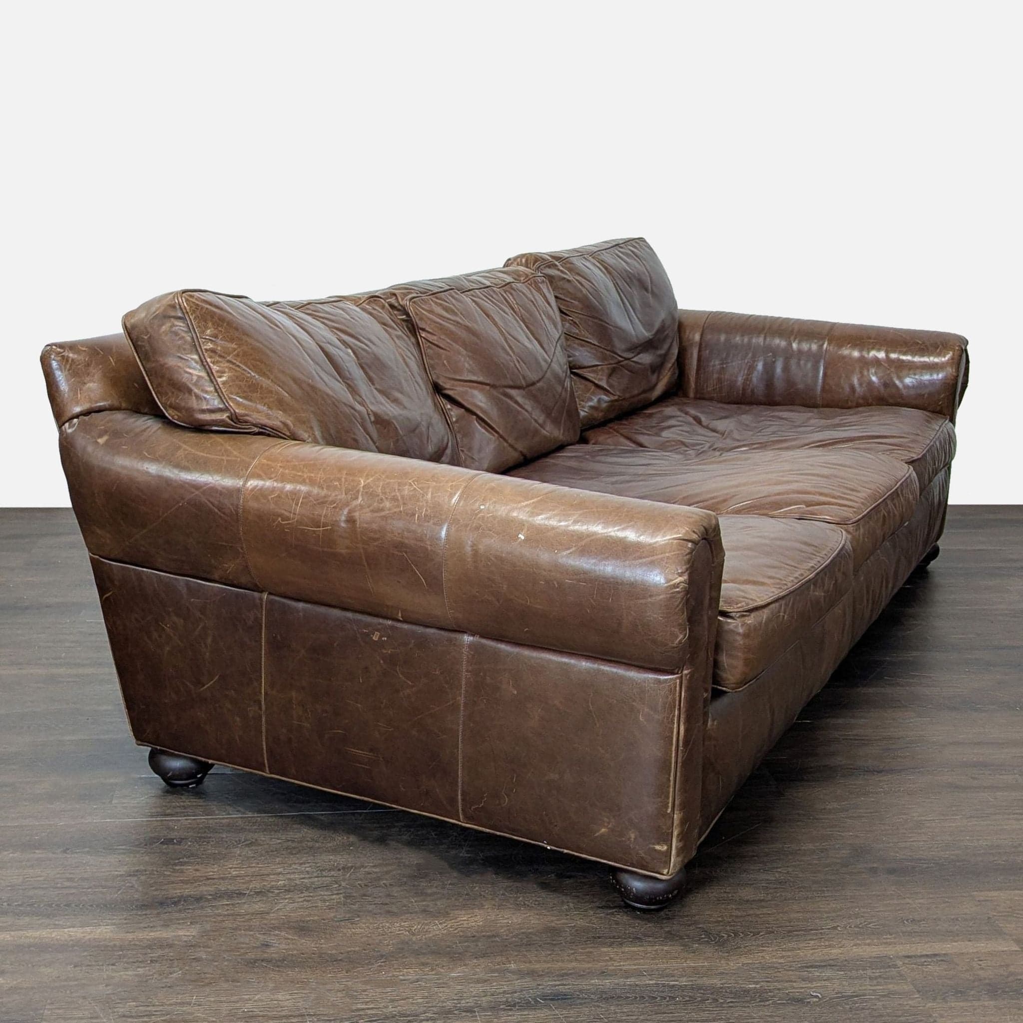 Restoration Hardware Lancaster 3-Seat Brown Leather Sofa - Thumbnail 2