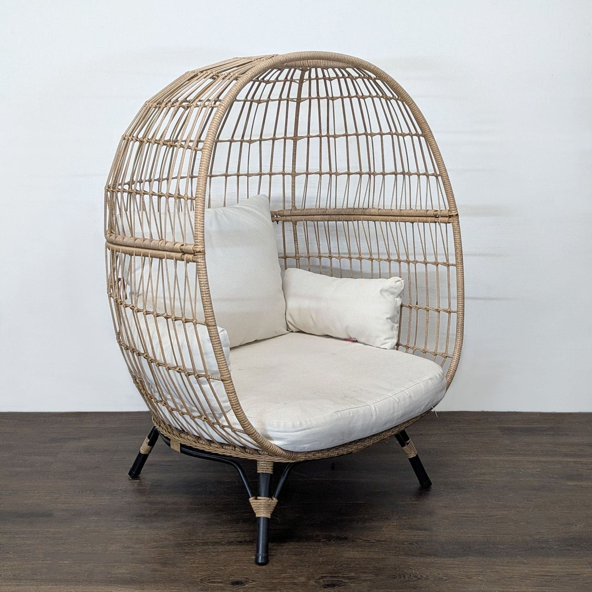 Opal House Egg Chair with Cushions - Cozy Rattan Lounge Seat - Thumbnail 2