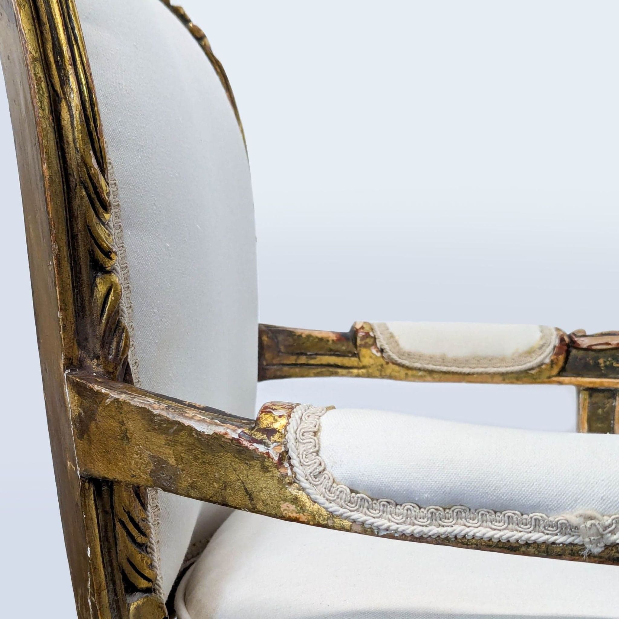 Vintage White Upholstered Lounge Chair with Ornate Gold Wooden Frame - Thumbnail 12
