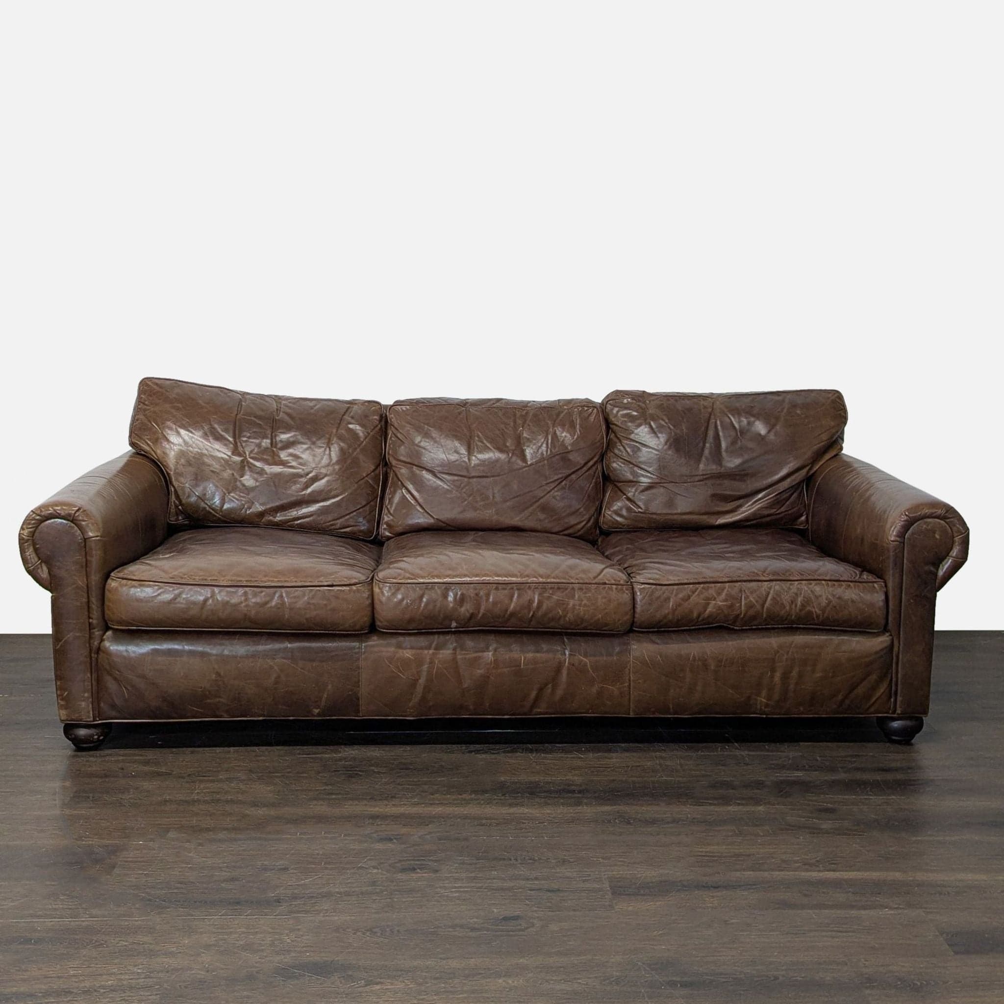 Restoration Hardware Lancaster 3-Seat Brown Leather Sofa