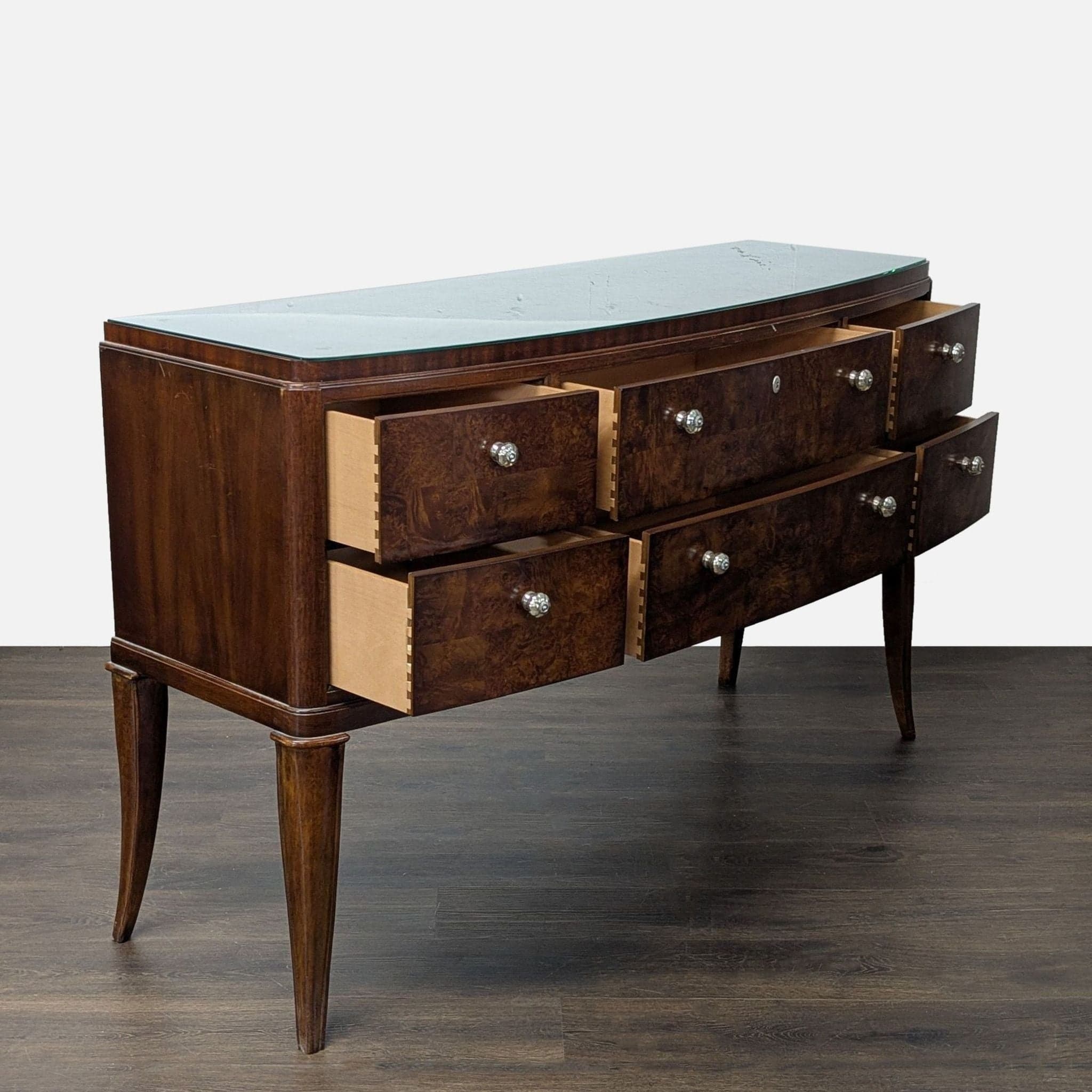Thomasville Bow Front Burl Veneer Sideboard Buffet - Thumbnail 2