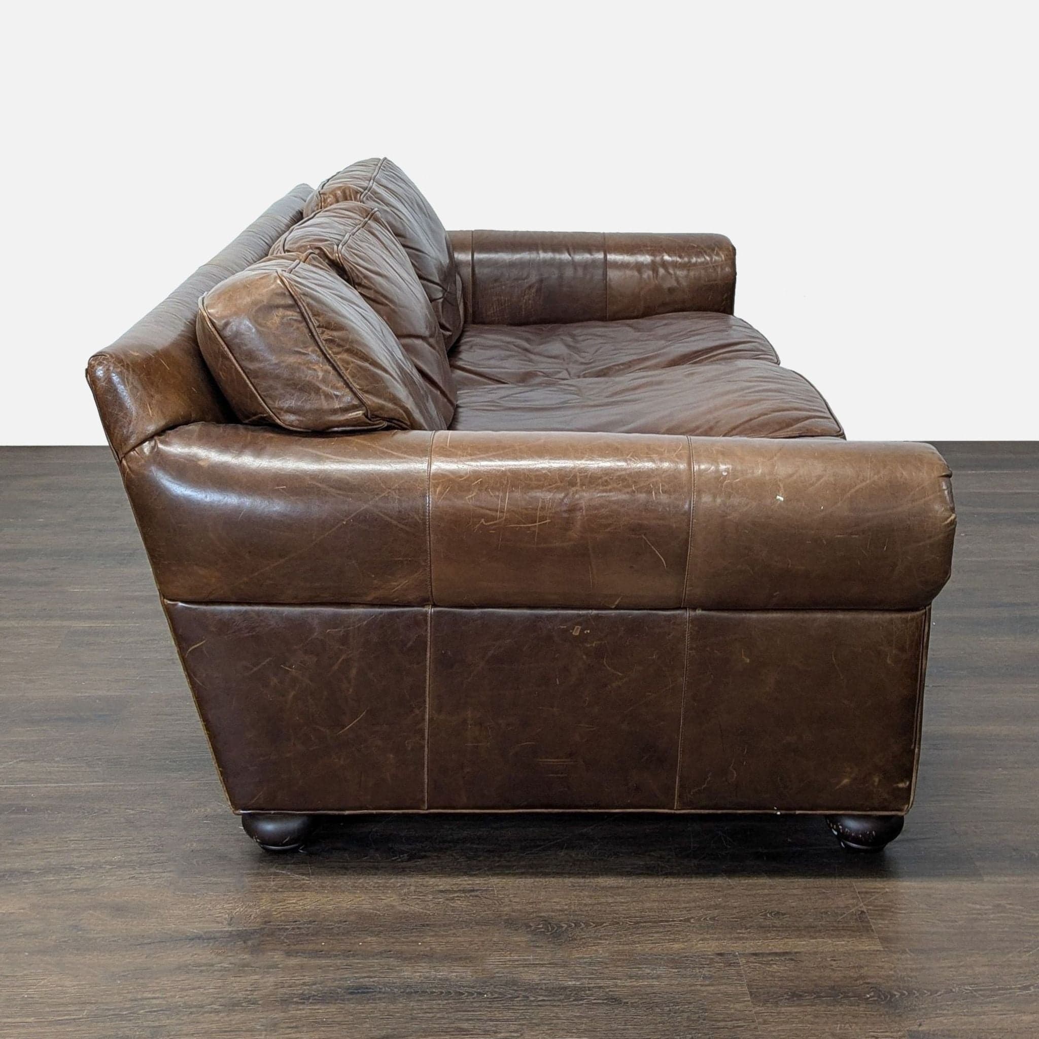 Restoration Hardware Lancaster 3-Seat Brown Leather Sofa - Thumbnail 4