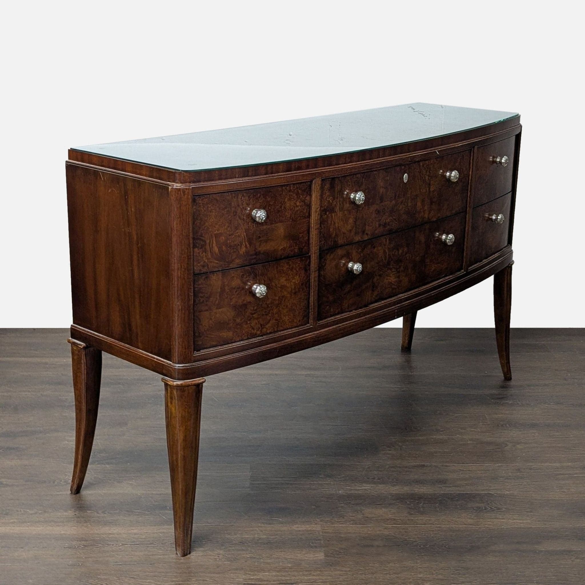 Thomasville Bow Front Burl Veneer Sideboard Buffet - Thumbnail 9
